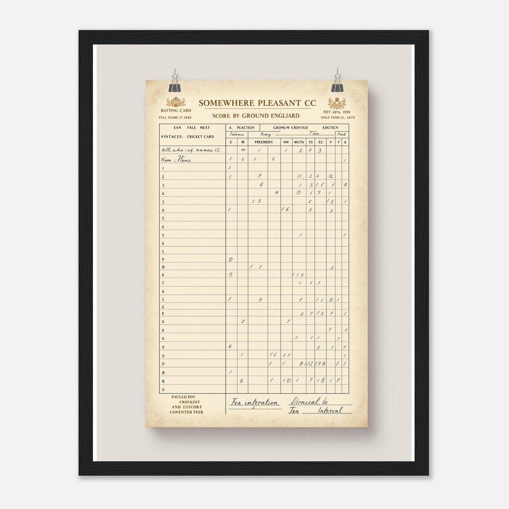 Retro Cricket English Summer Framed Print Wall Art Ready to Hang UK Framed Art Print — detail view | Wild Thread Co