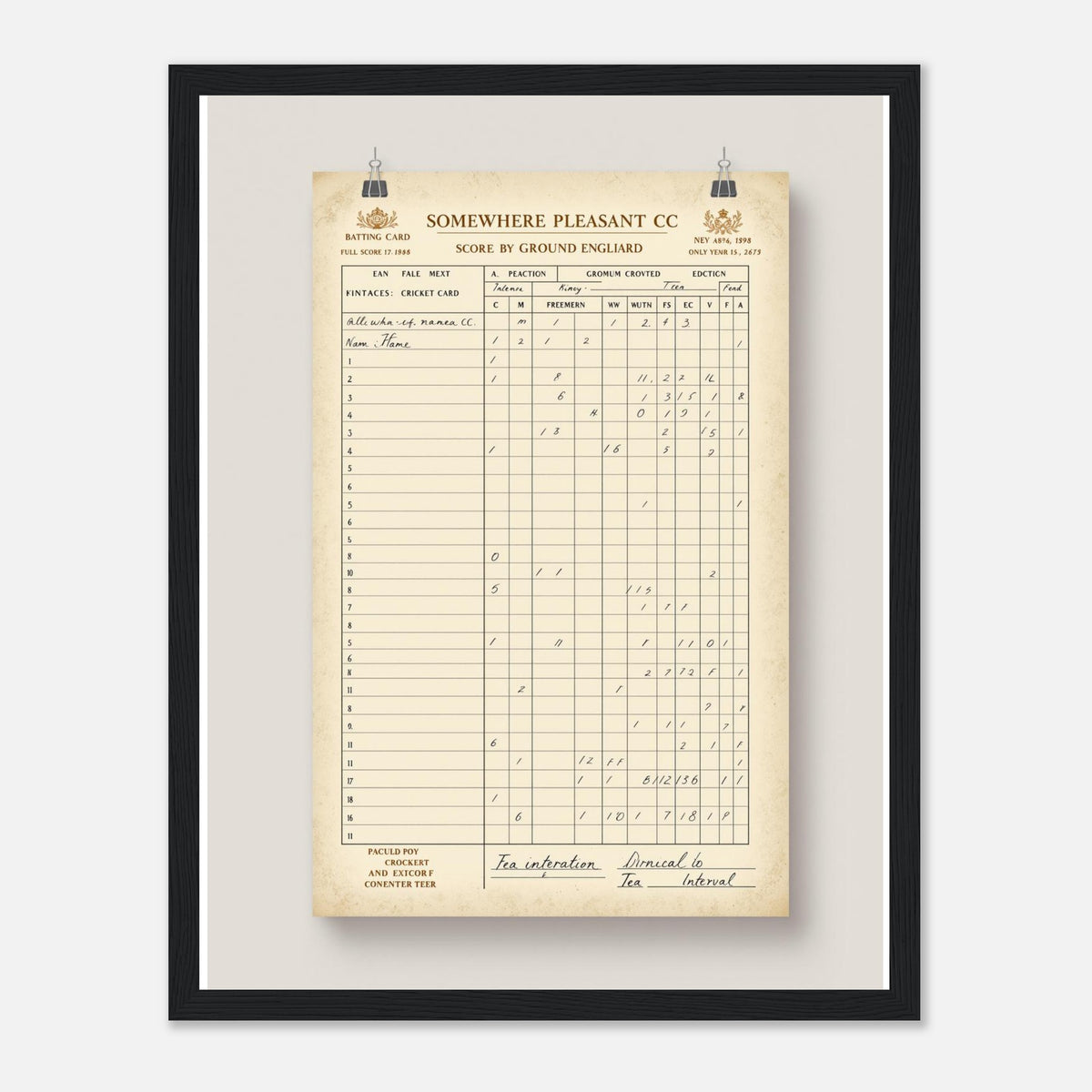 Retro Cricket English Summer Framed Print Wall Art Ready to Hang UK Framed Art Print — detail view | Wild Thread Co