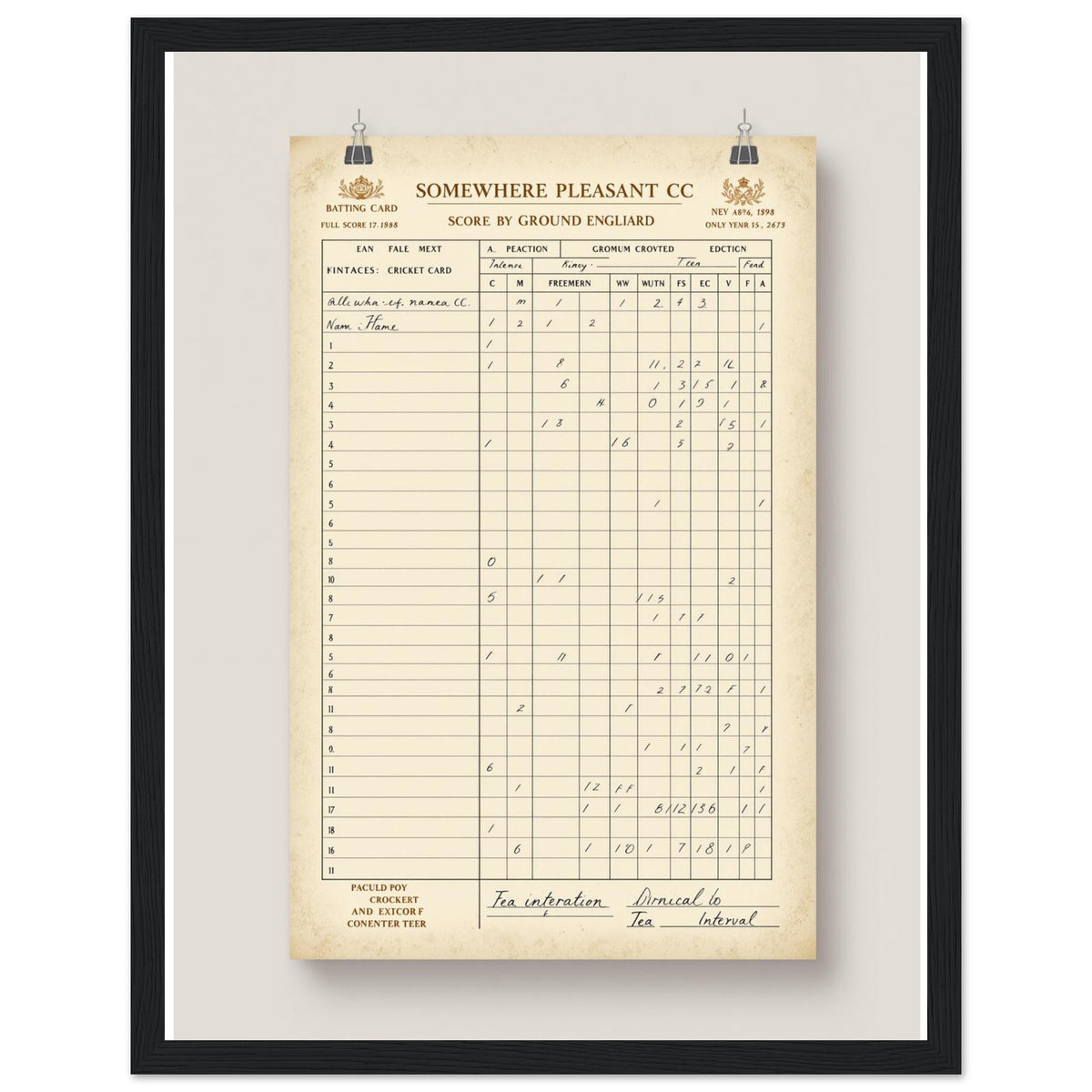 Retro Cricket English Summer Framed Print Wall Art Ready to Hang UK Framed Art Print — detail view | Wild Thread Co