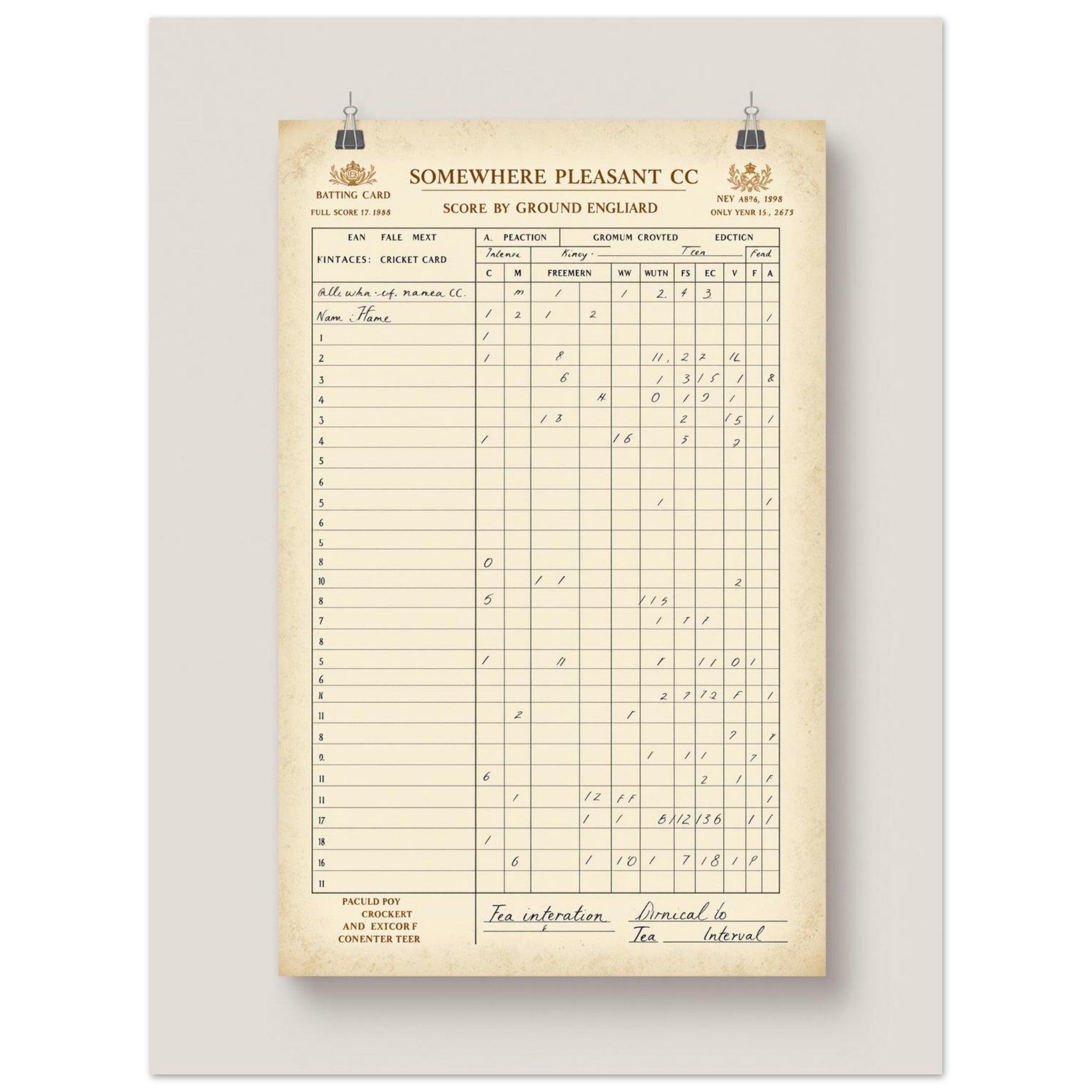 Retro Cricket Scorecard Art Wall Art UK Art UK Gift Art Print Art Print — detail view | Wild Thread Co