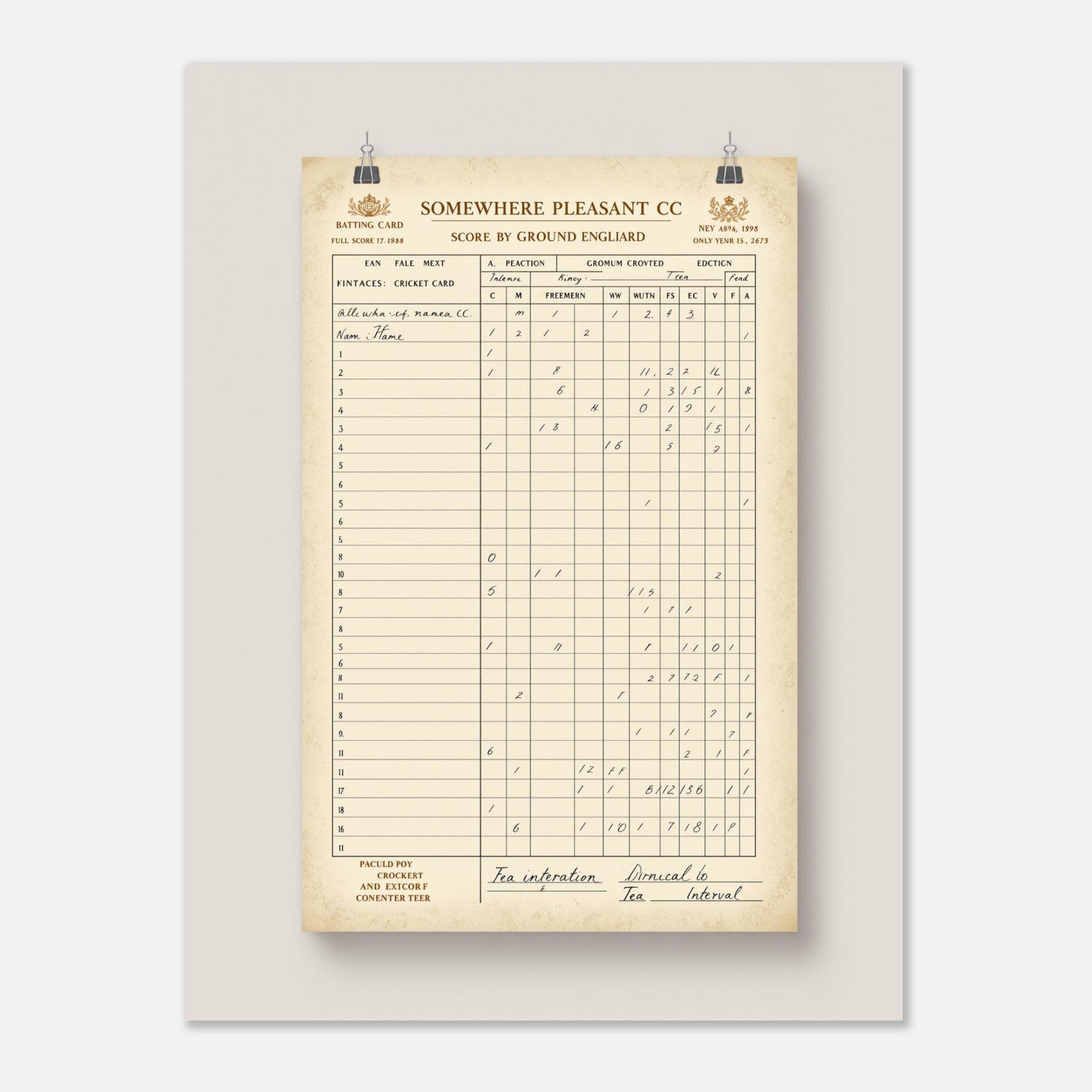 Retro Cricket Scorecard Art Wall Art UK Art UK Gift Art Print Art Print — detail view | Wild Thread Co