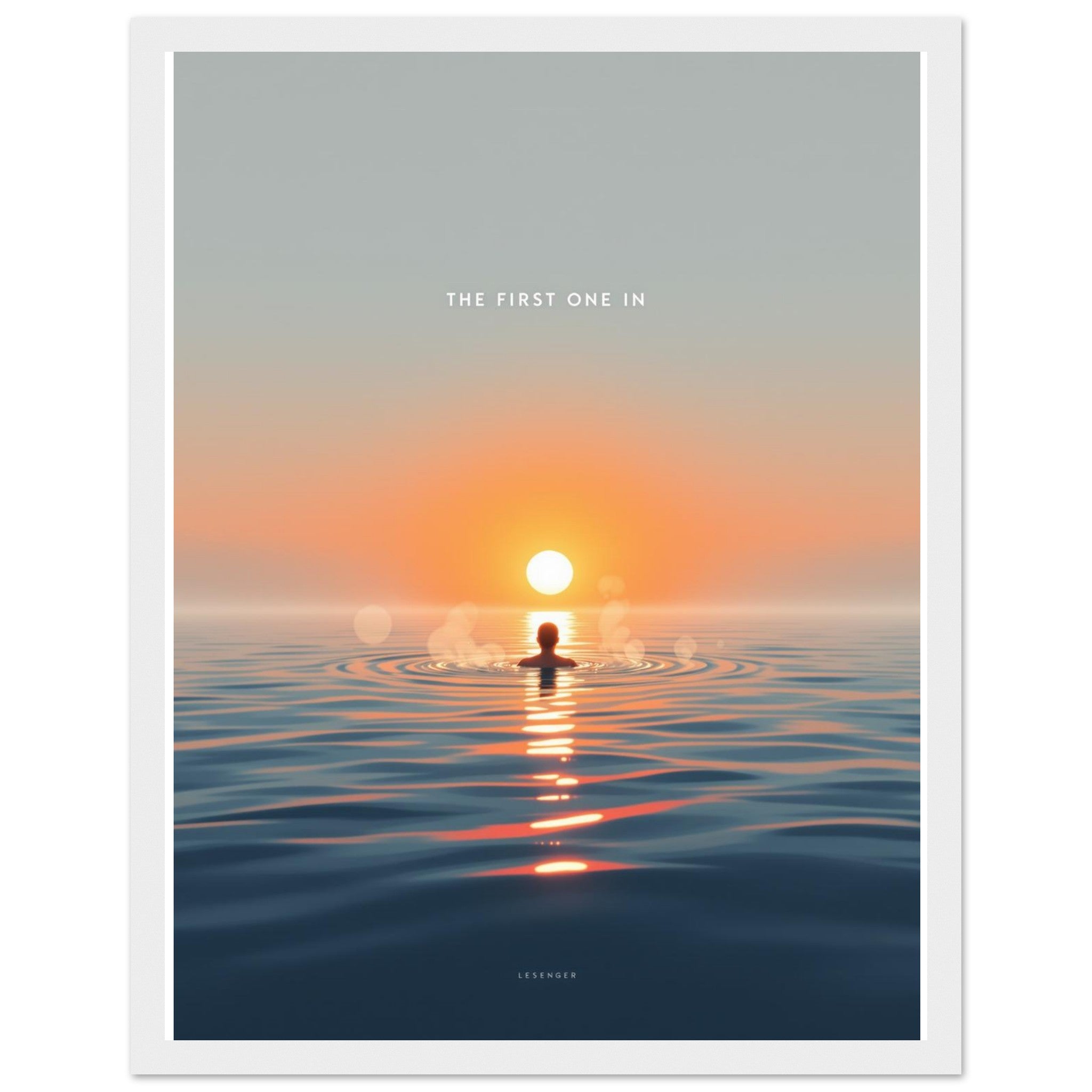 Open Water Dawn Swim Framed Print Wall Art Ready to Hang UK Framed Art Print — detail view | Wild Thread Co