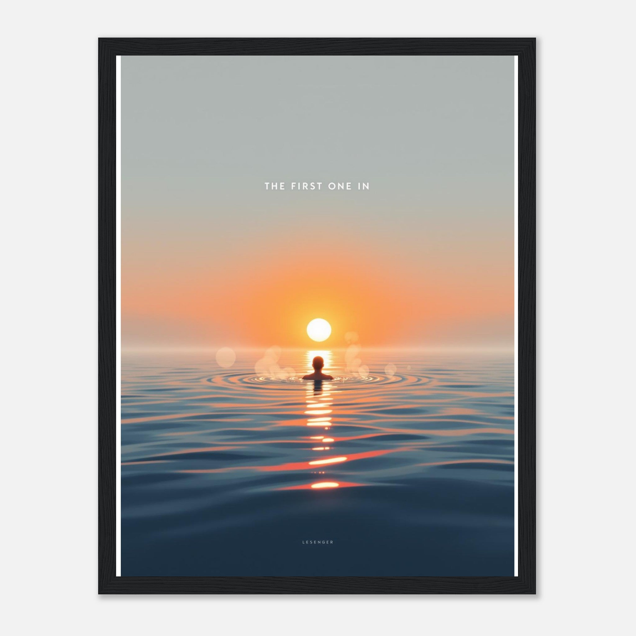 Open Water Dawn Swim Framed Print Wall Art Ready to Hang UK Framed Art Print — detail view | Wild Thread Co
