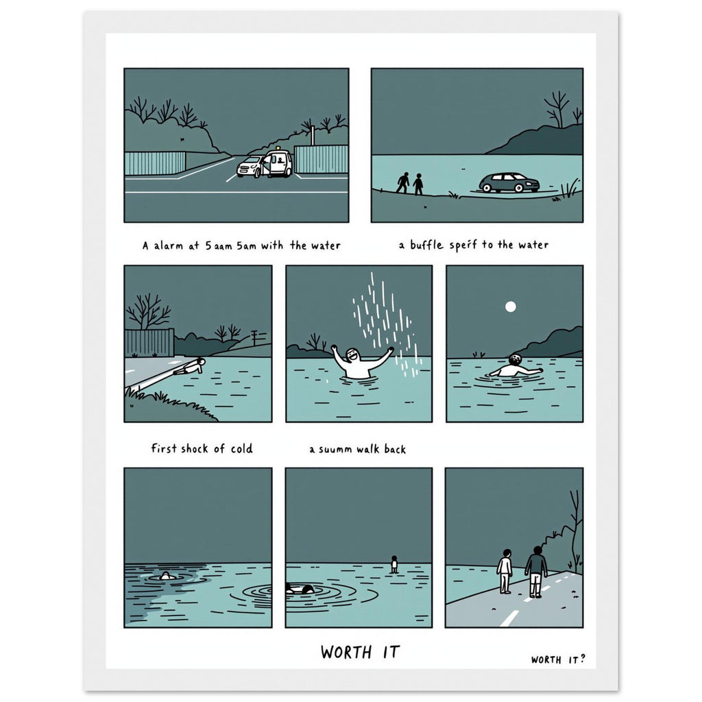 Gorpcore Wild Swimming Morning Ritual Framed Print Wall Art Ready to Framed Art Print — detail view | Wild Thread Co