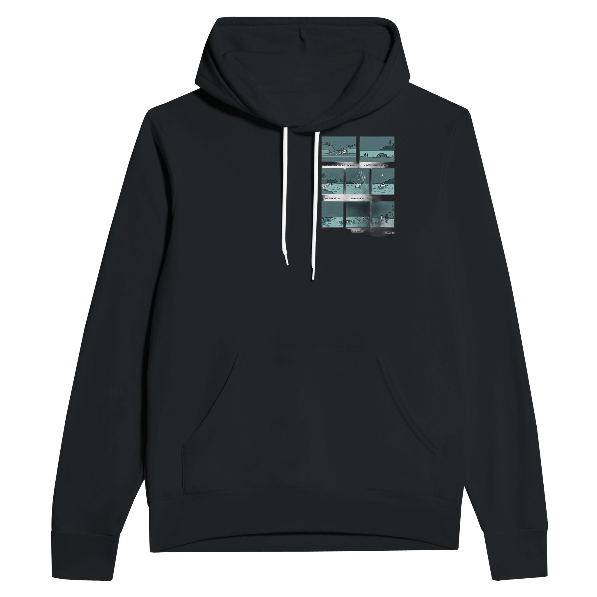 Gorpcore Wild Swimming Morning Ritual Hoodie Pullover Unisex Cotton Hoodie — detail view | Wild Thread Co