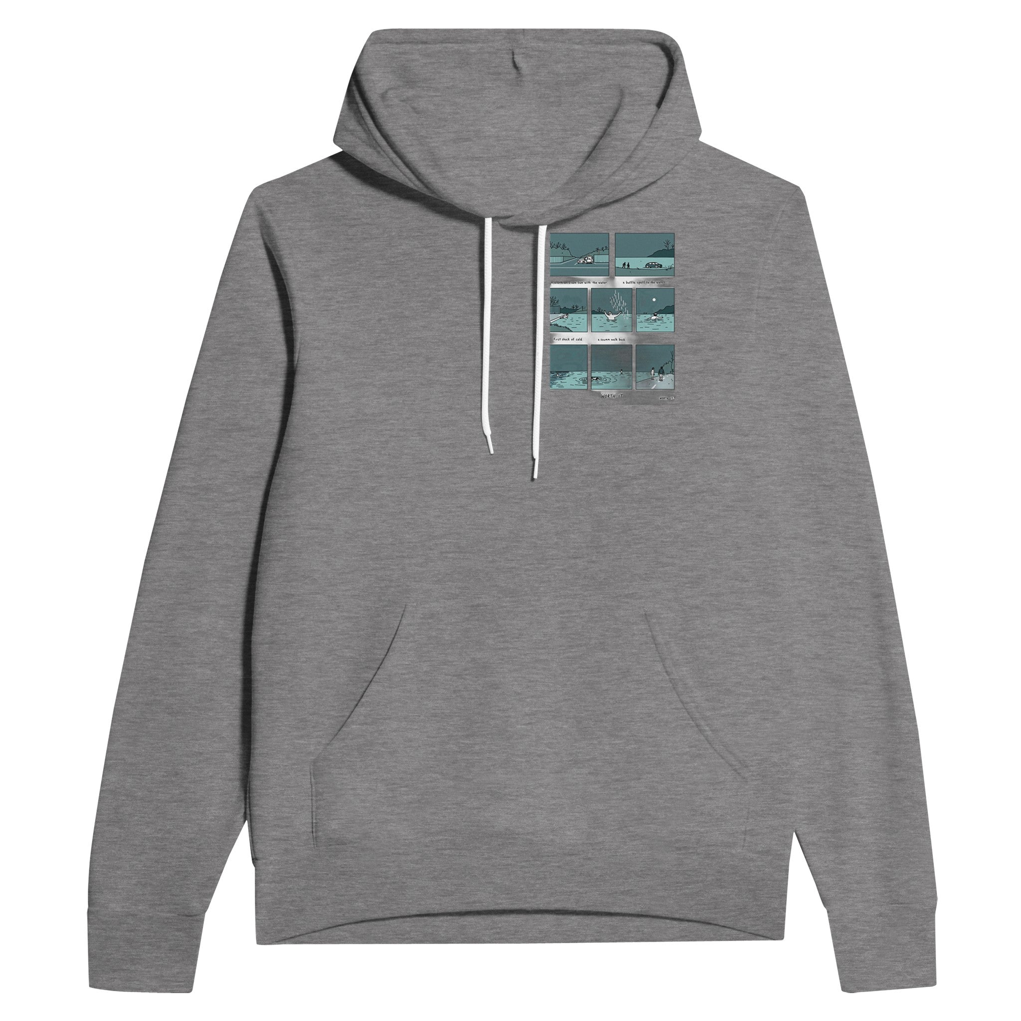 Gorpcore Wild Swimming Morning Ritual Hoodie Pullover Unisex Cotton Hoodie — detail view | Wild Thread Co