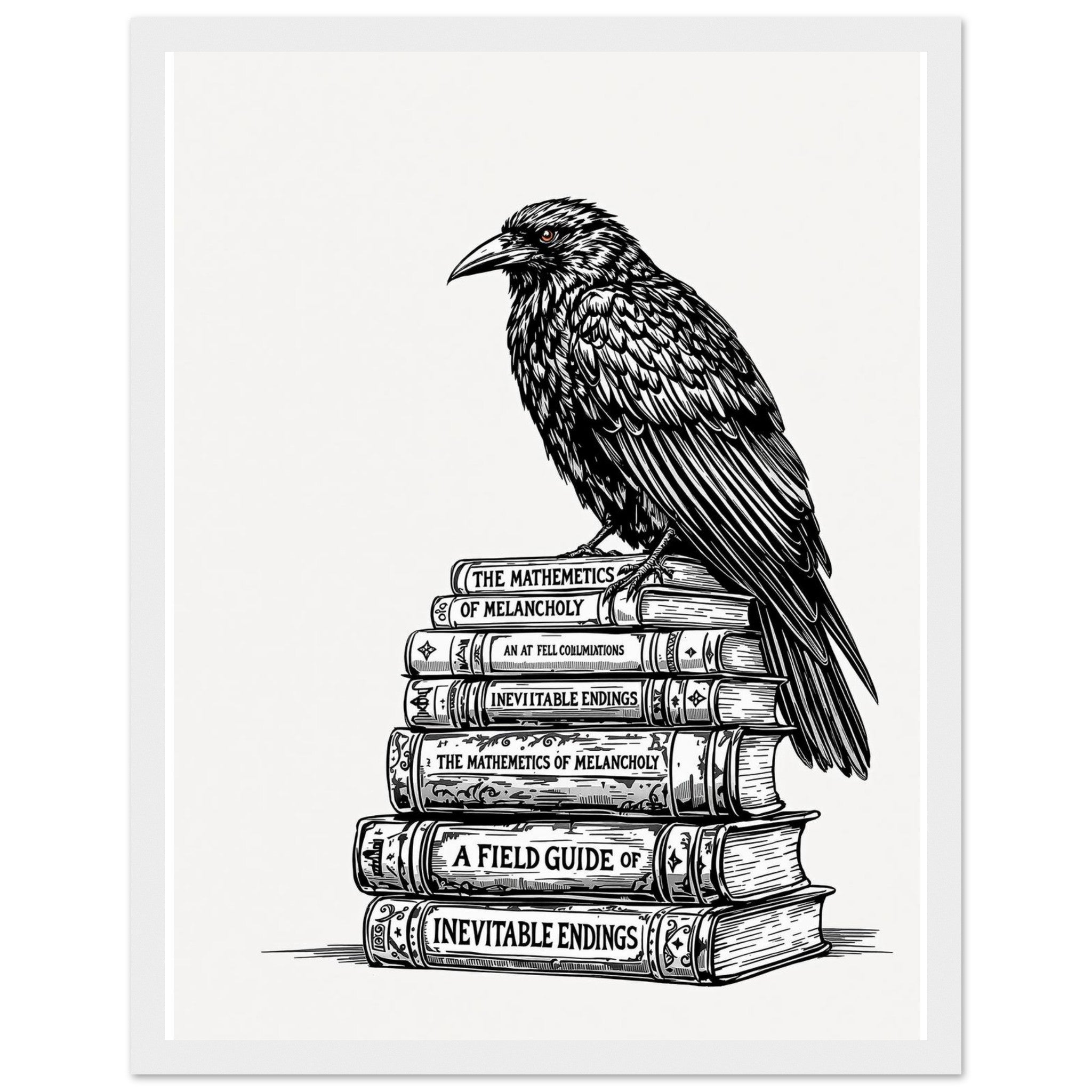 Dark Academia Raven Library Framed Print Wall Art Ready to Hang UK Framed Art Print — detail view | Wild Thread Co
