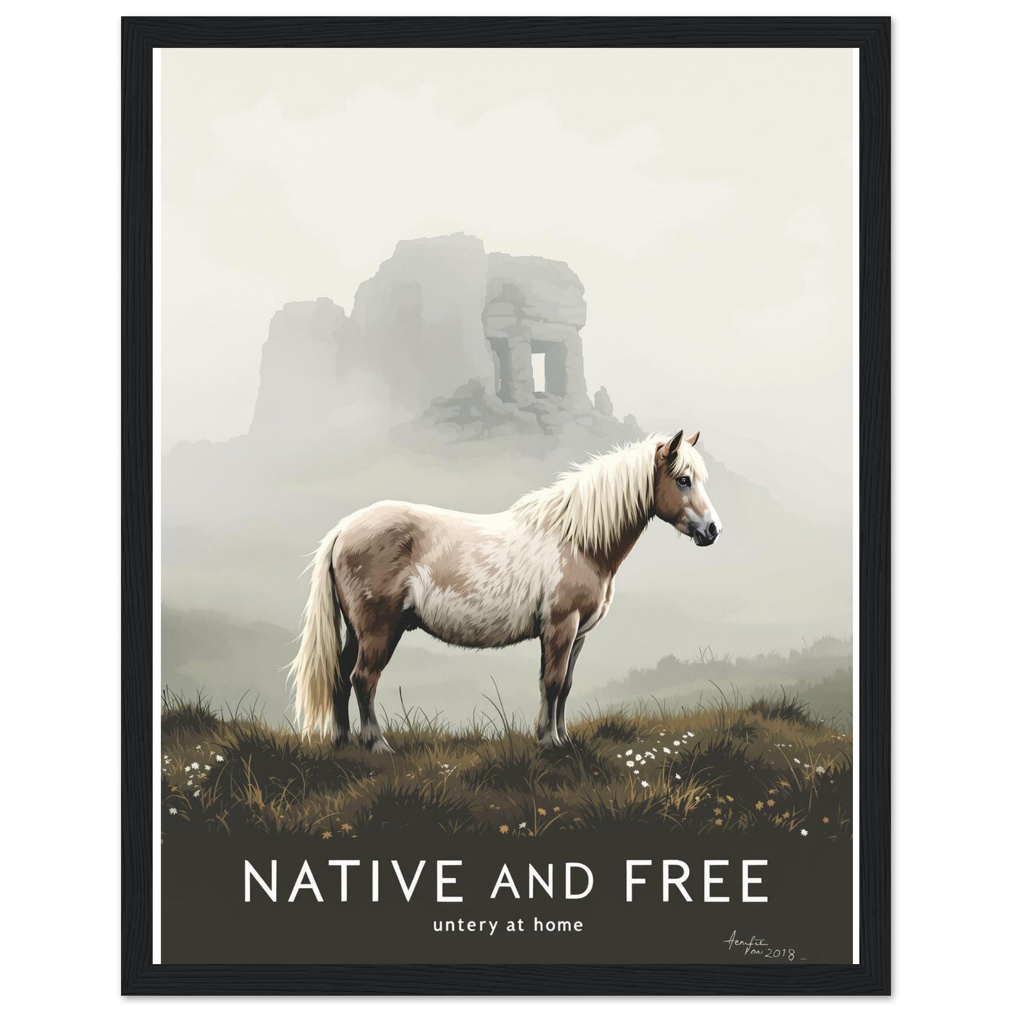 Dartmoor Wild Pony Mist Wall Art Ready to Hang UK — Framed Art Print | Wild Thread Co UK