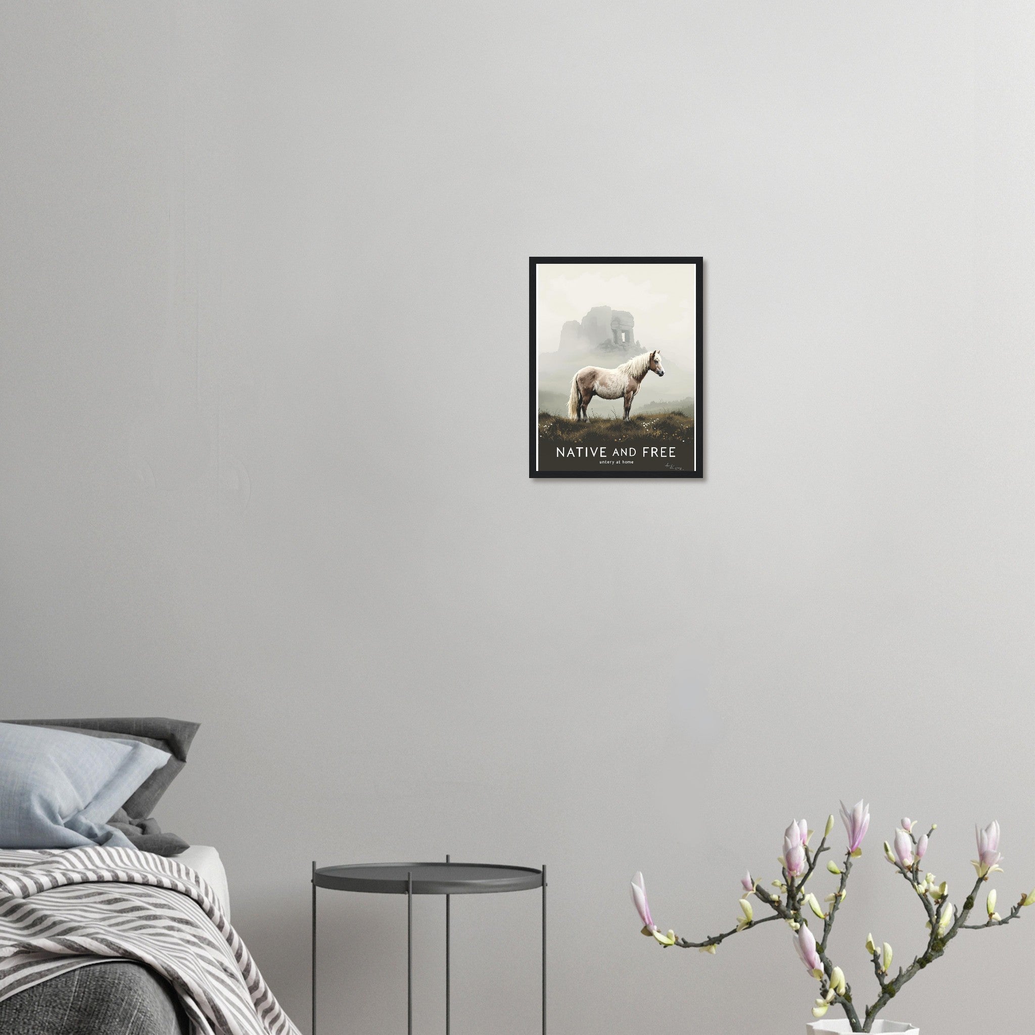 Dartmoor Wild Pony Mist Wall Art Ready to Hang UK Framed Art Print — detail view | Wild Thread Co