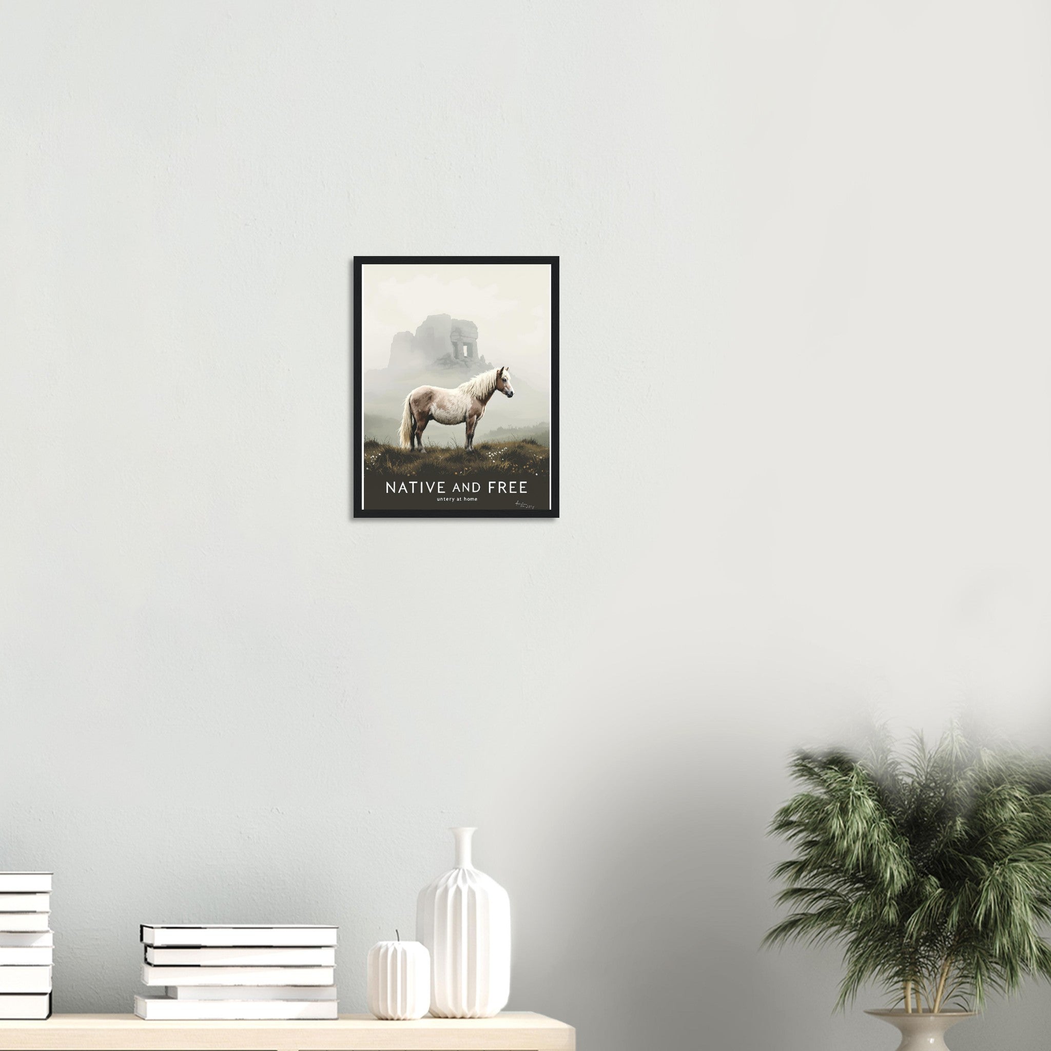 Dartmoor Wild Pony Mist Wall Art Ready to Hang UK Framed Art Print — detail view | Wild Thread Co