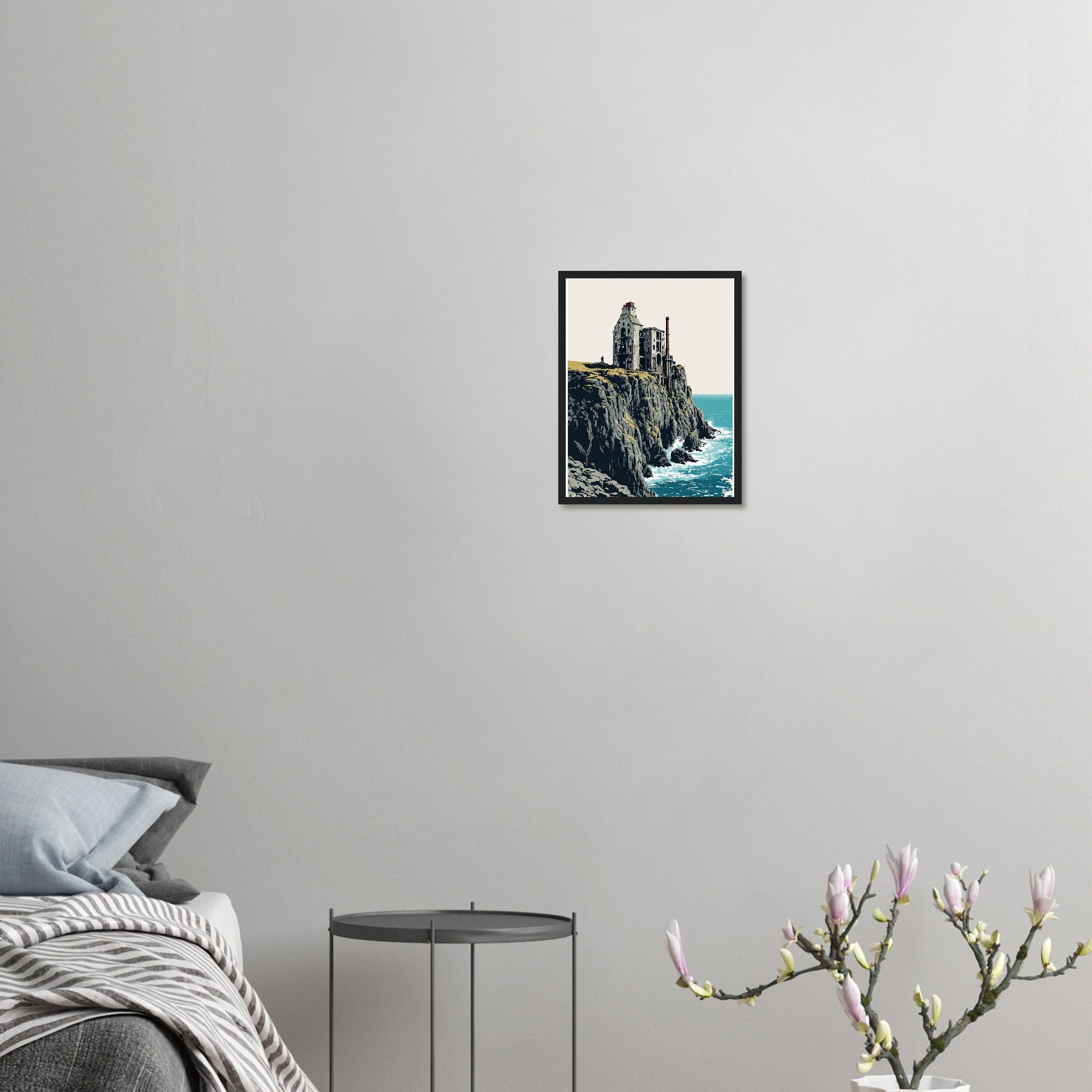 Cornish Tin Mine Cliff Framed Print Wall Art Ready to Hang UK Framed Art Print — detail view | Wild Thread Co