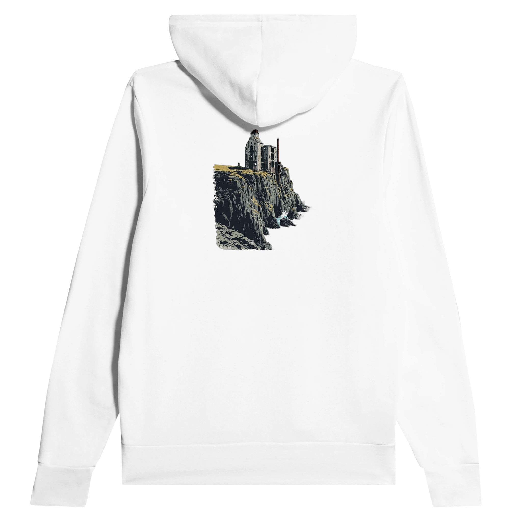 Cornish Tin Mine Cliff Hoodie Pullover Unisex Cotton UK Hoodie — detail view | Wild Thread Co