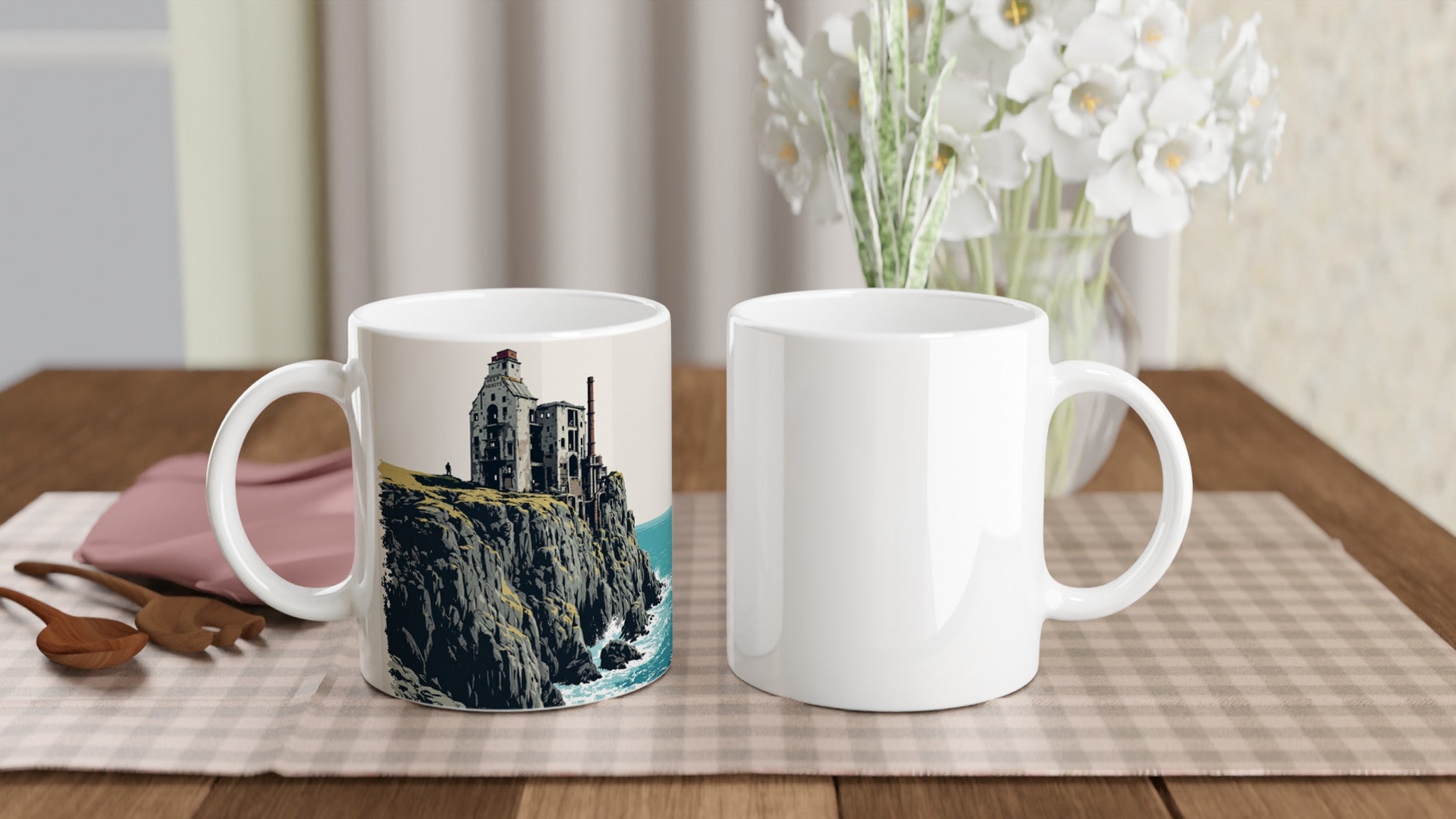 Cornish Tin Mine Cliff Coffee Tea Ceramic 11oz Mug UK Mug — detail view | Wild Thread Co