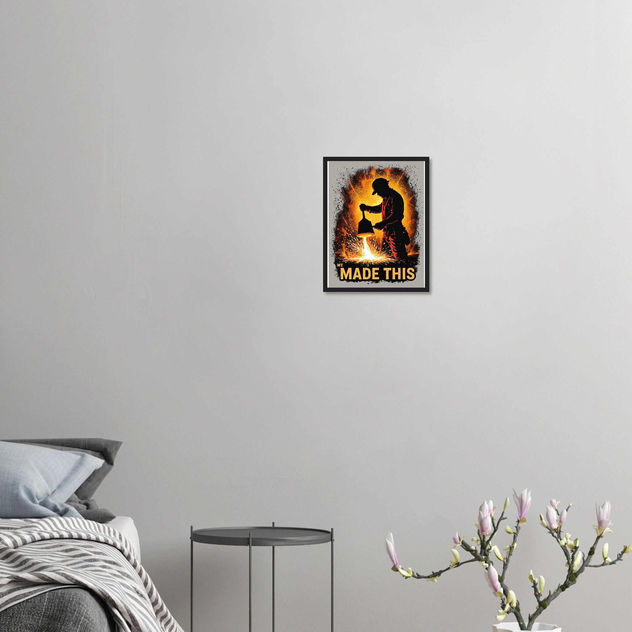 Steelworker Furnace Heritage Framed Print Wall Art Ready to Hang UK Framed Art Print — detail view | Wild Thread Co