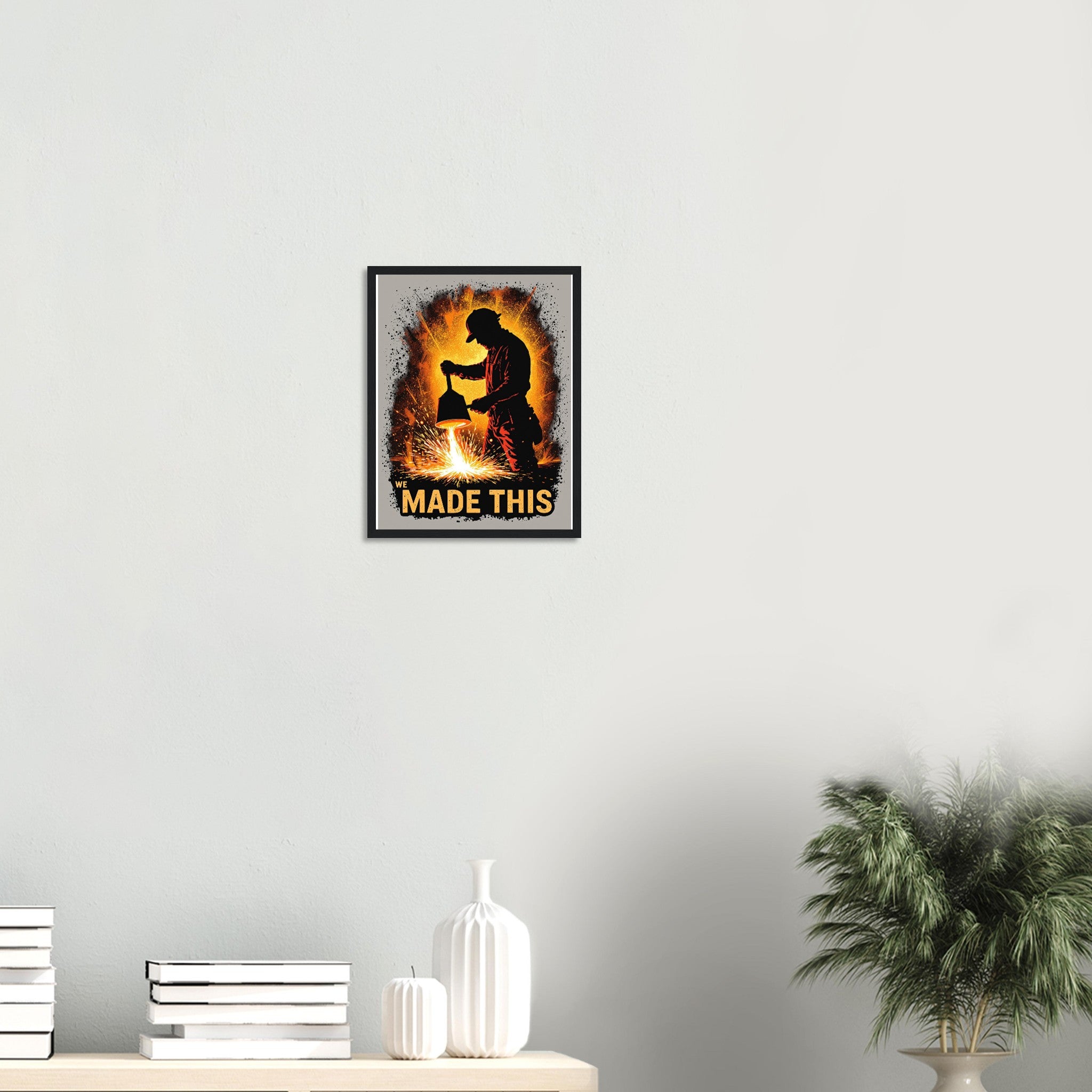 Steelworker Furnace Heritage Framed Print Wall Art Ready to Hang UK Framed Art Print — detail view | Wild Thread Co