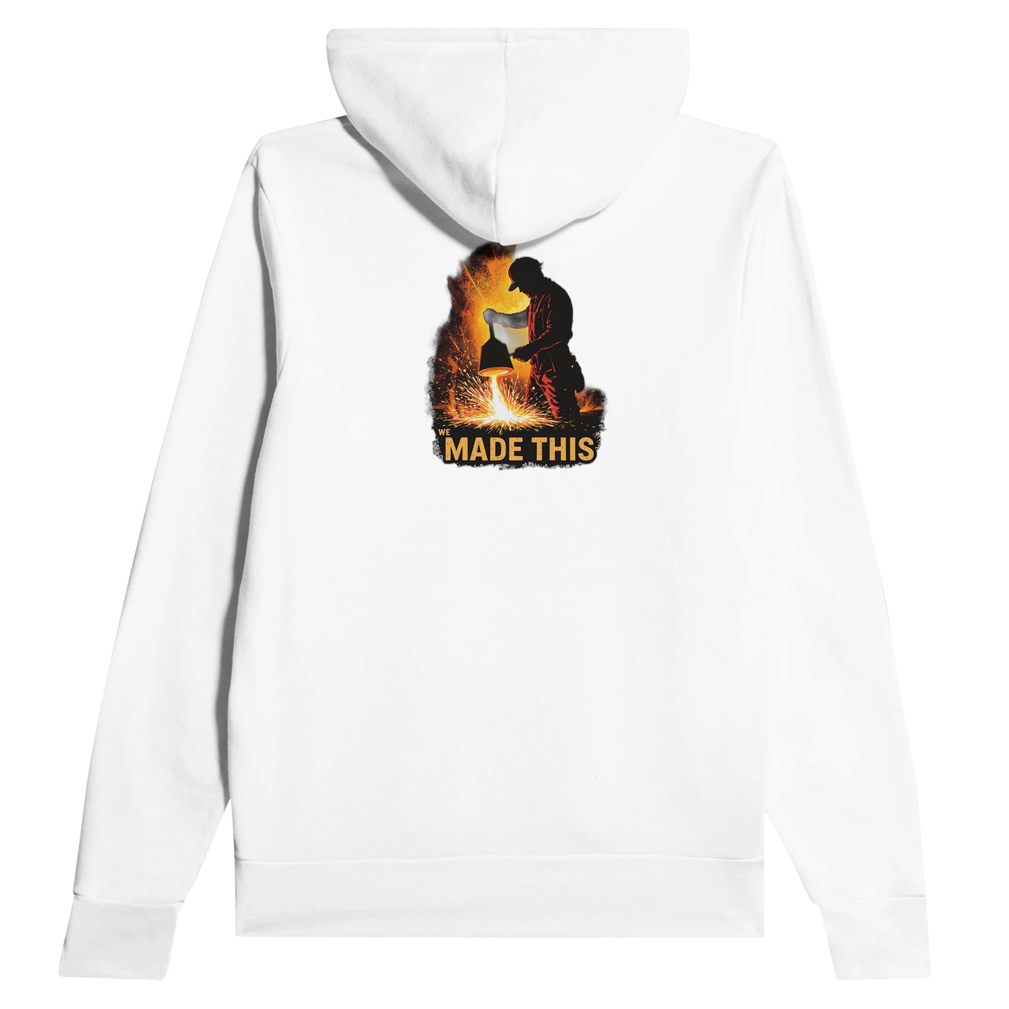 Steelworker Furnace Heritage Hoodie Pullover Unisex Cotton UK Hoodie — detail view | Wild Thread Co