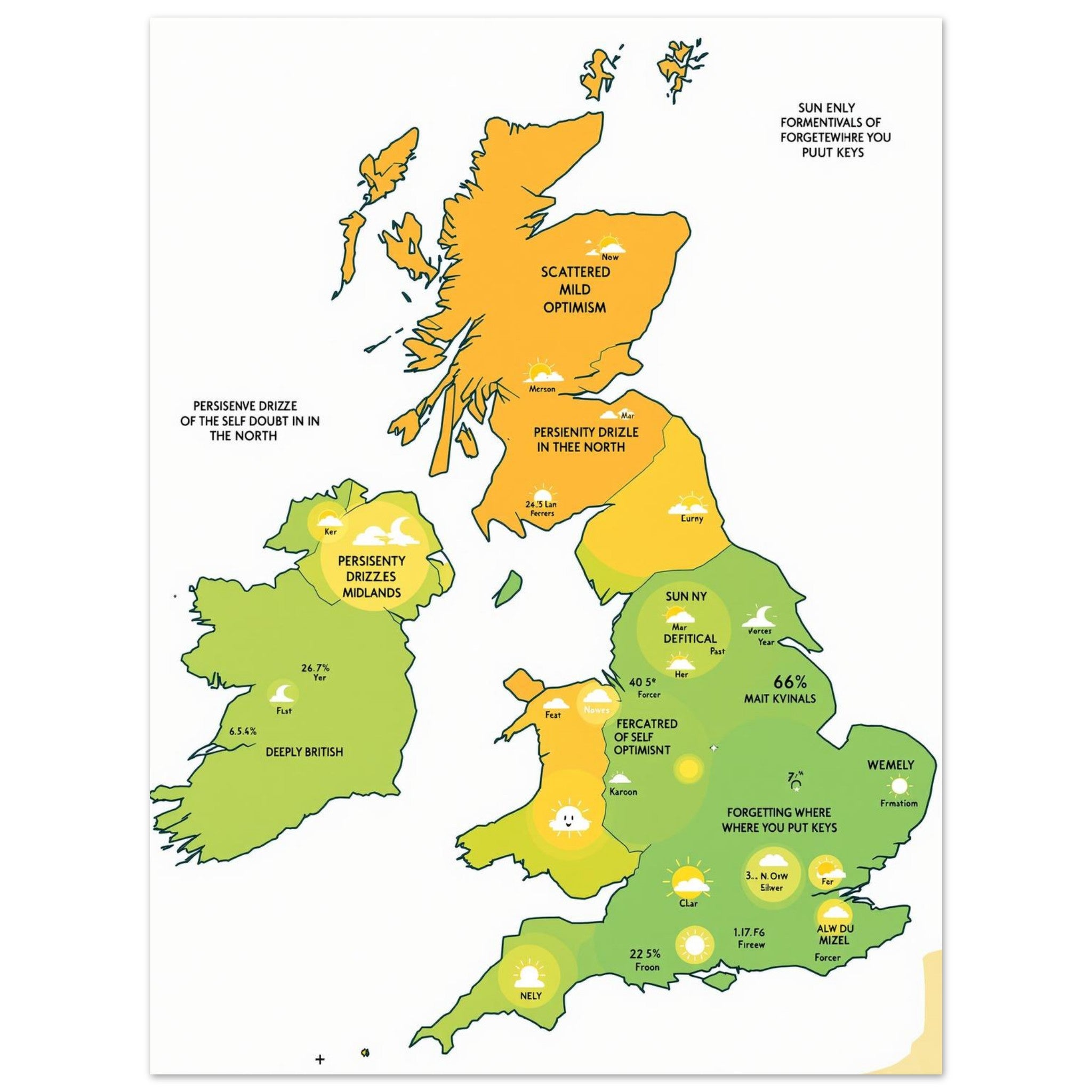 British Weather Map Funny Art Wall Art UK Art UK Gift Art Print Art Print — detail view | Wild Thread Co