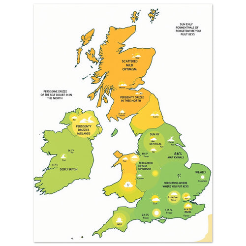 British Weather Map Funny Art Wall Art UK Art UK Gift Art Print Art Print — detail view | Wild Thread Co