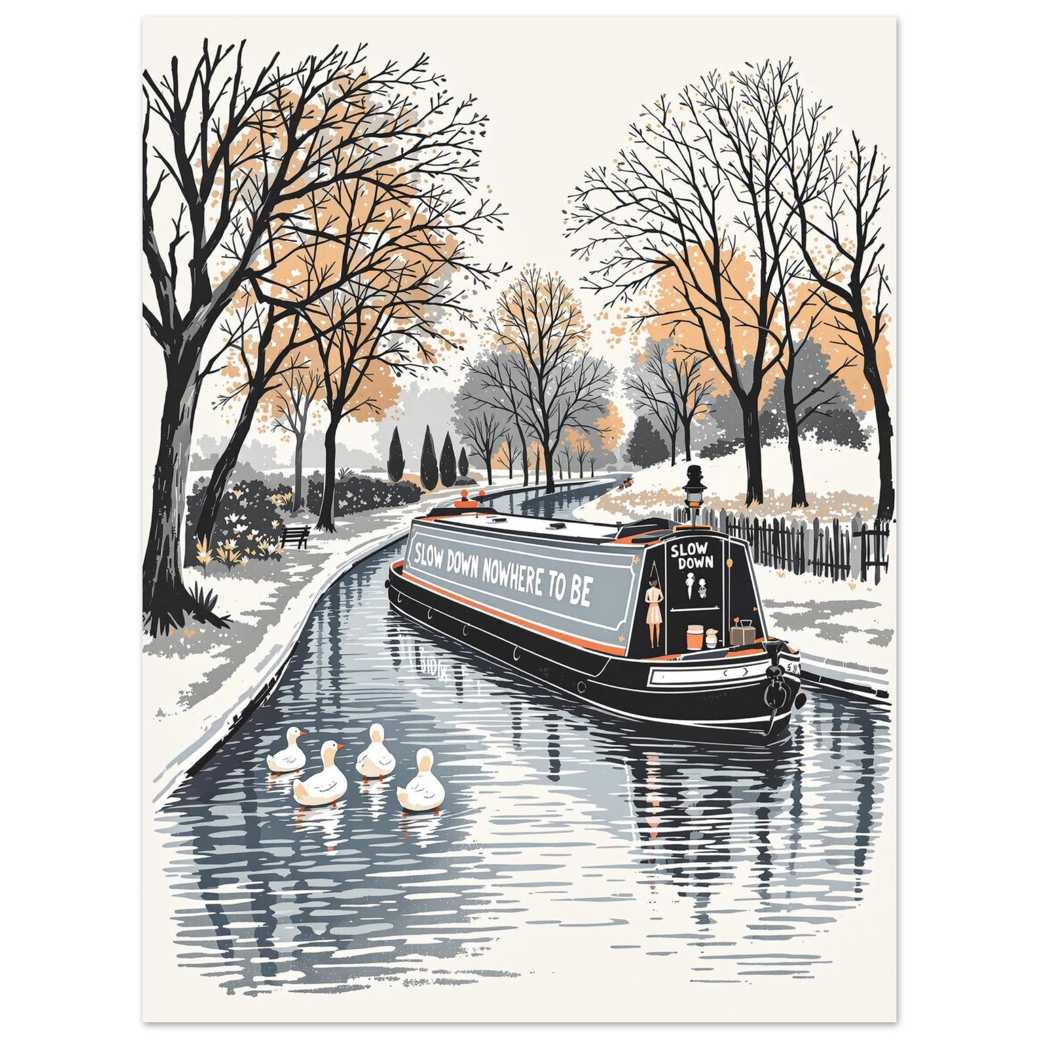 Slow Down Narrowboat Canal Art Wall Art UK Art Art Print Art Print — detail view | Wild Thread Co