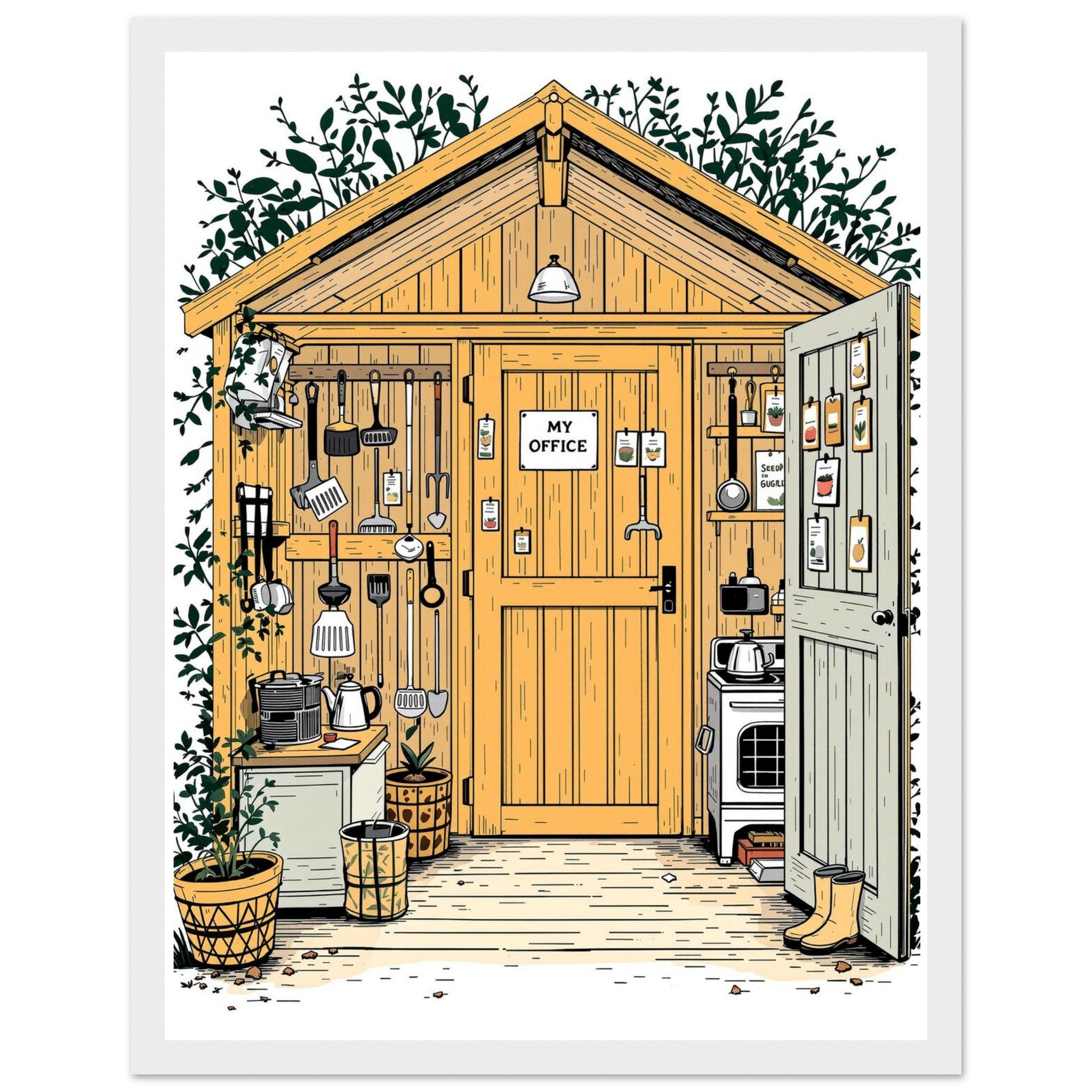 Allotment Shed Sanctuary Framed Print Wall Art Ready to Hang UK Framed Art Print — detail view | Wild Thread Co
