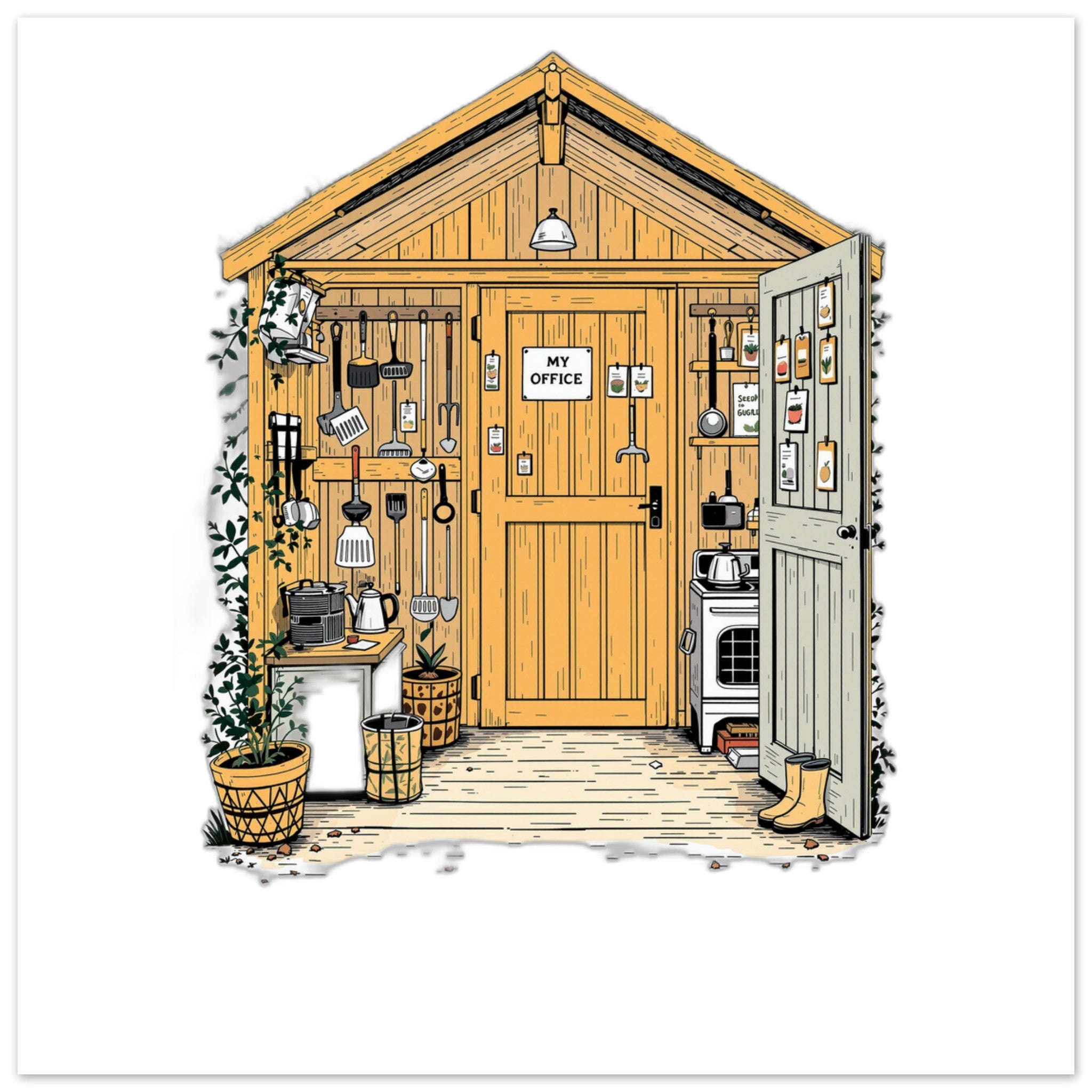 Allotment Shed Sanctuary Art Wall Art UK Art UK Gift Art Print Poster Wall Art U Art Print — detail view | Wild Thread Co
