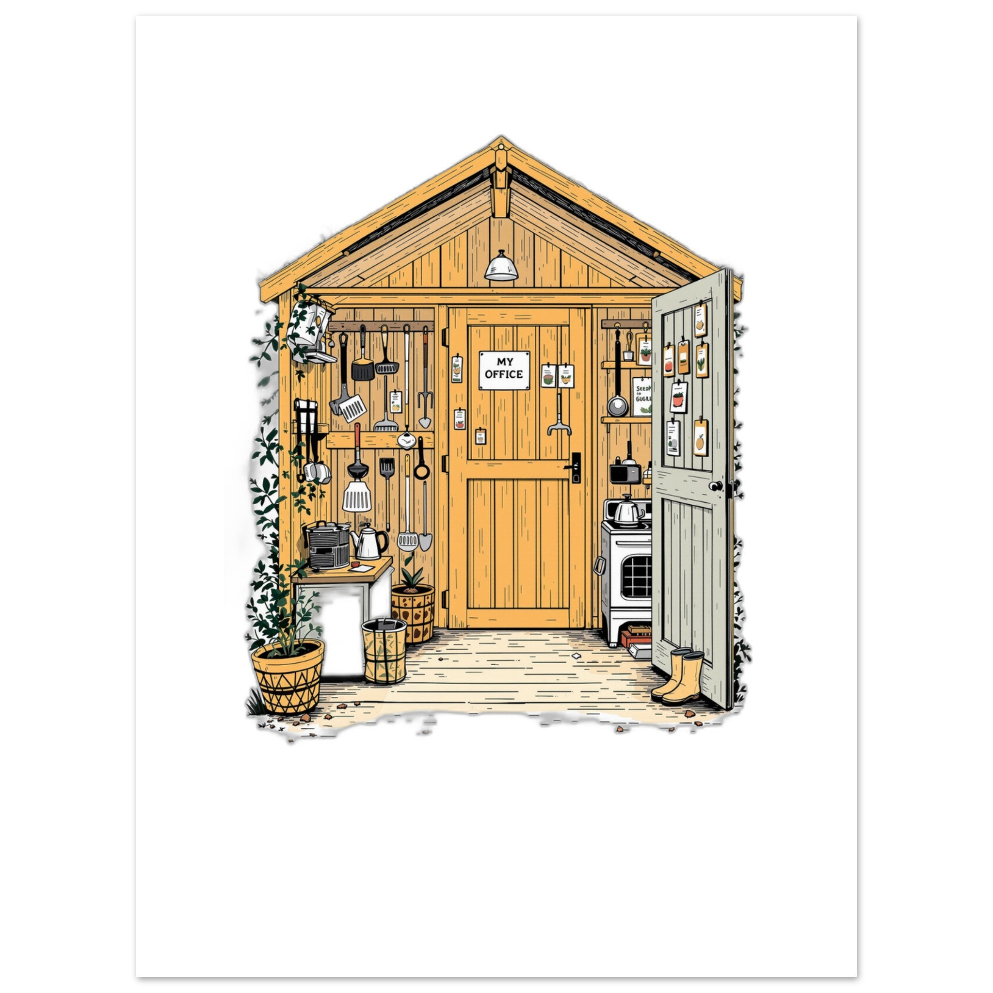 Allotment Shed Sanctuary Art Wall Art UK Art UK Gift Art Print Poster Wall Art U Art Print — detail view | Wild Thread Co