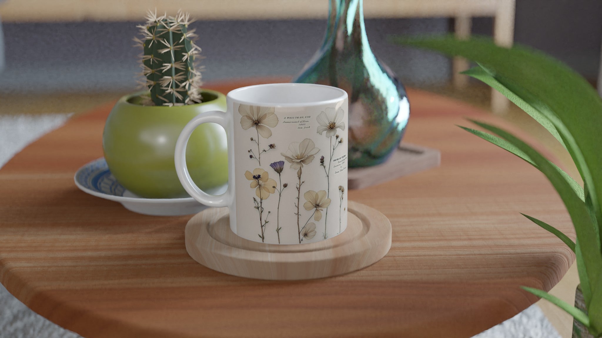 Victorian Pressed Flower Botanical Coffee Tea Ceramic 11oz Mug Cerami Mug — detail view | Wild Thread Co
