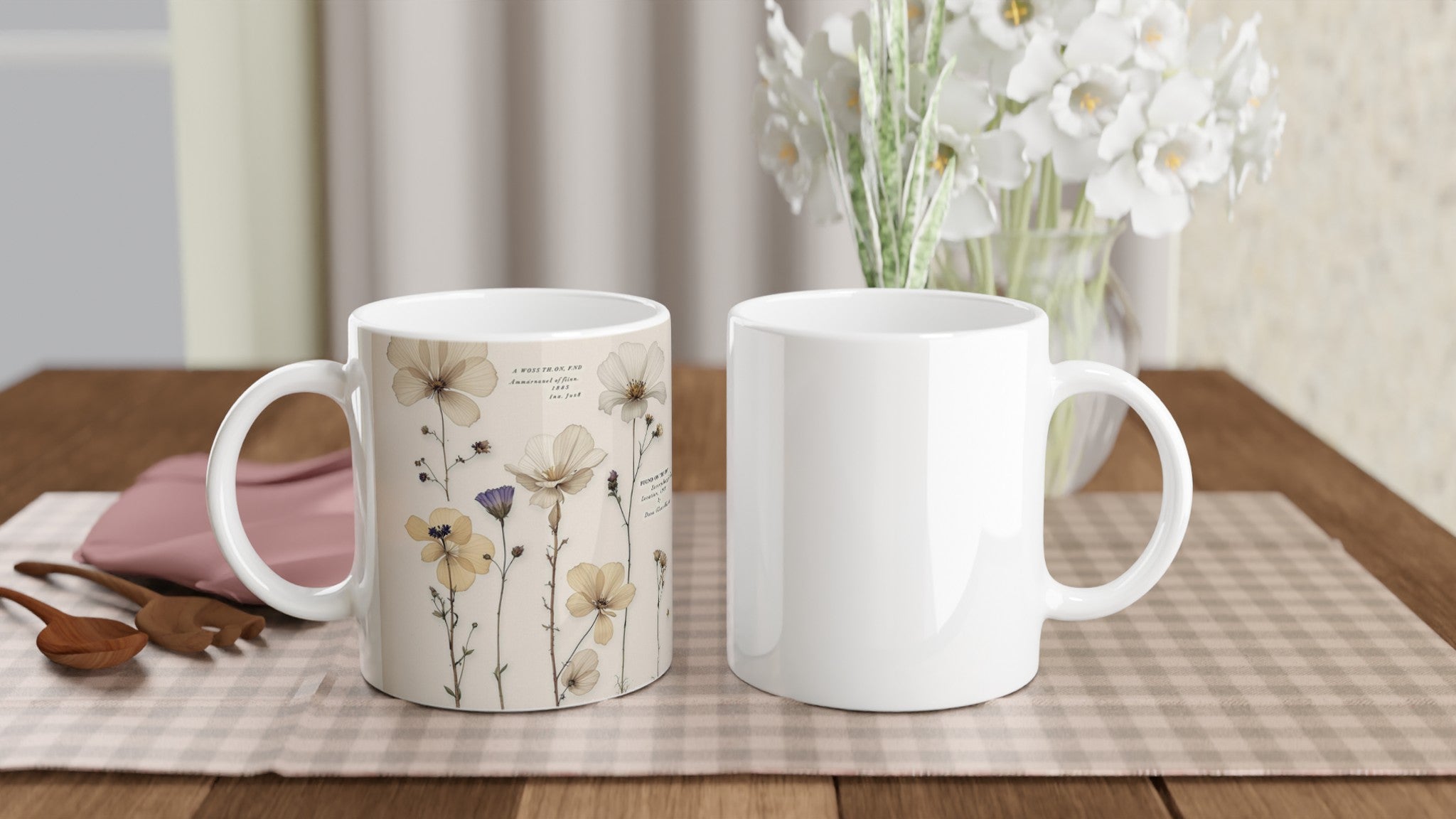 Victorian Pressed Flower Botanical Coffee Tea Ceramic 11oz Mug Cerami Mug — detail view | Wild Thread Co