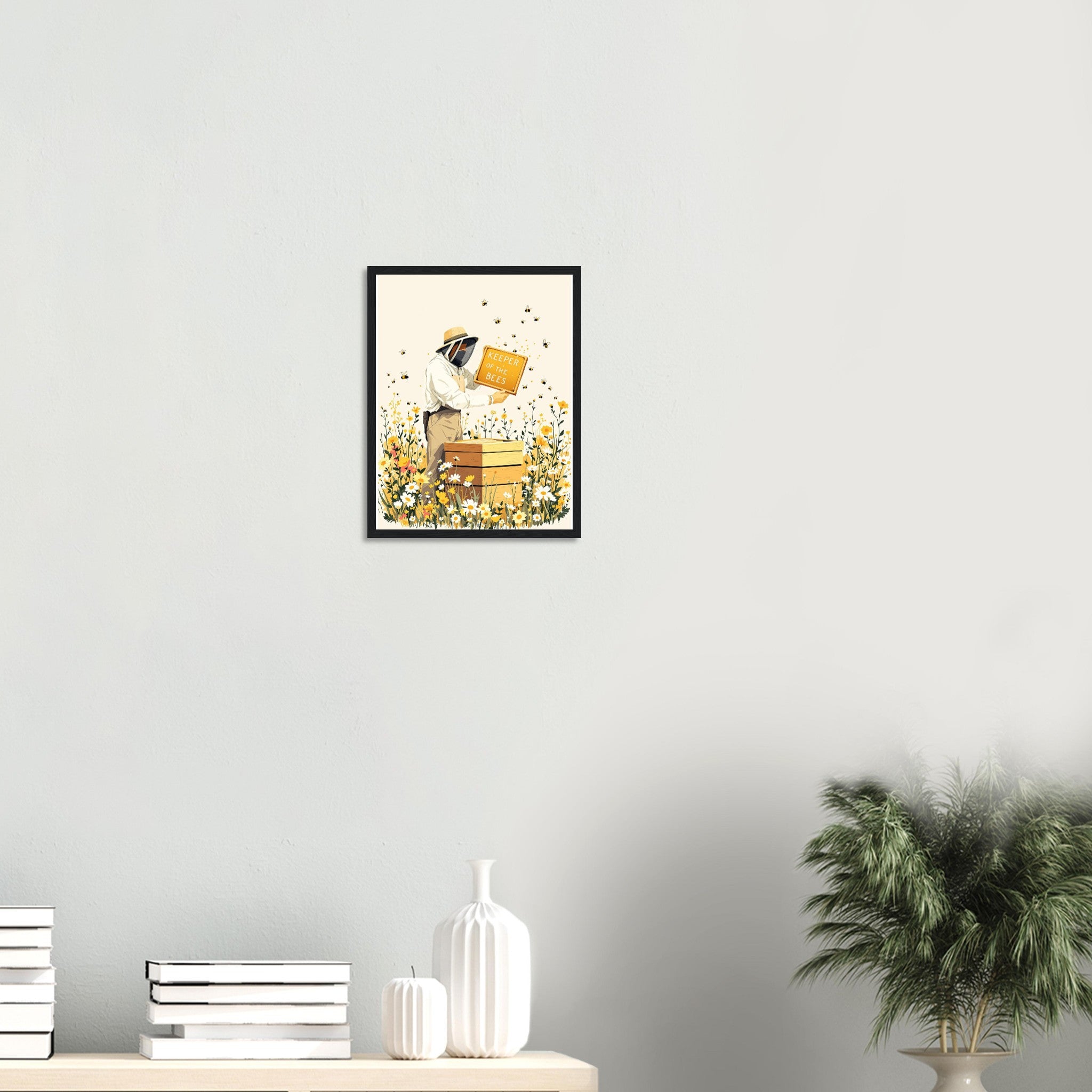 Beekeeper Meadow Hive Framed Print Wall Art Ready to Hang UK Framed Art Print — detail view | Wild Thread Co