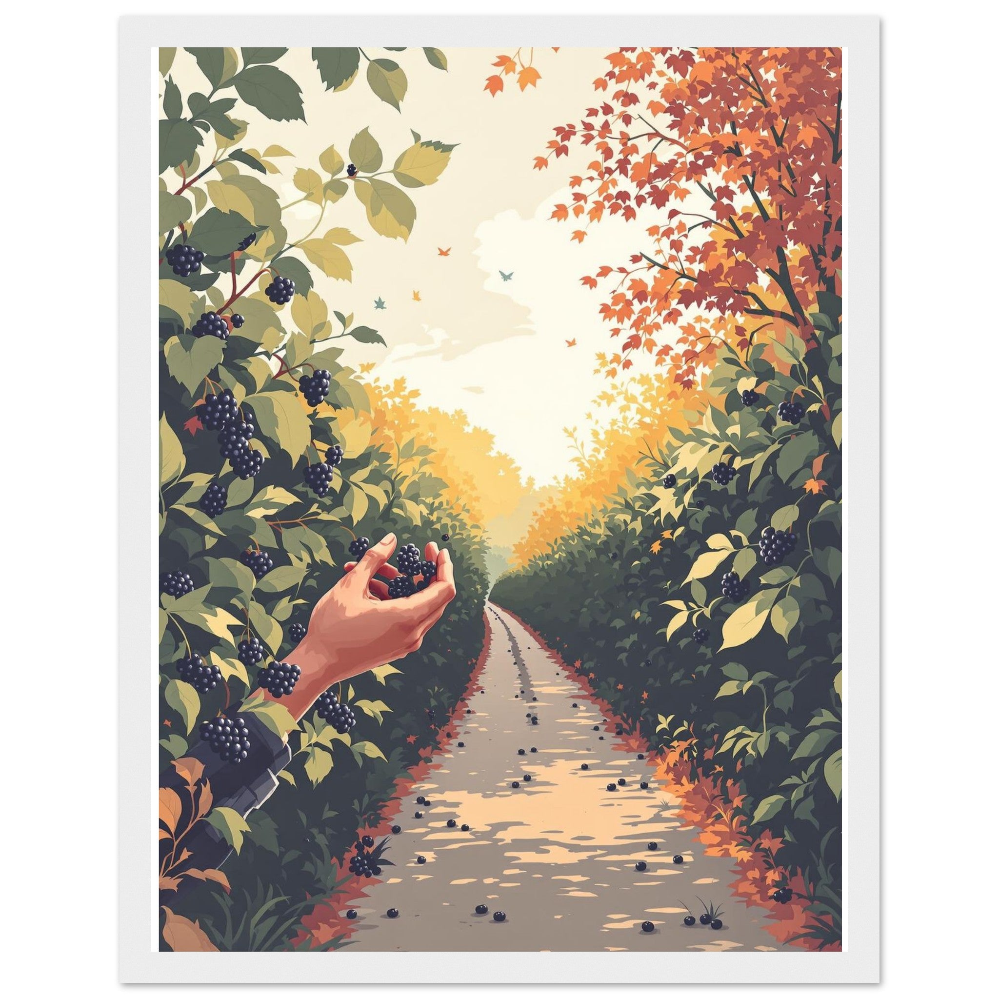 Hedgerow Blackberry Foraging Framed Print Wall Art Ready to Hang UK Framed Art Print — detail view | Wild Thread Co