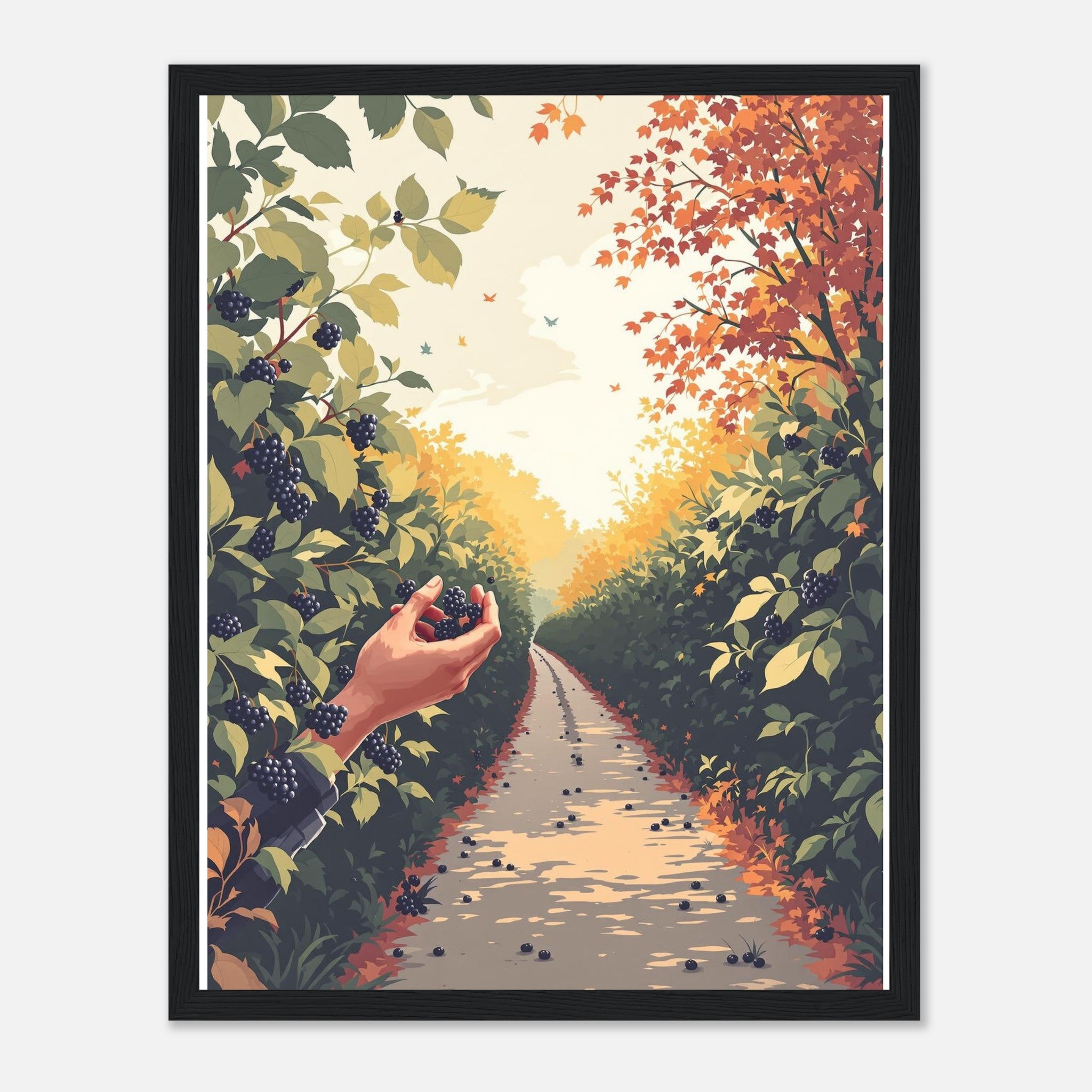 Hedgerow Blackberry Foraging Framed Print Wall Art Ready to Hang UK Framed Art Print — detail view | Wild Thread Co