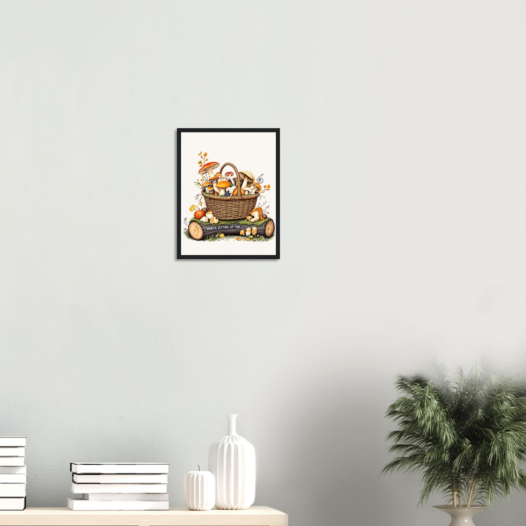 Foraged Mushroom Basket Wall Art Ready to Hang UK Framed Art Print — detail view | Wild Thread Co