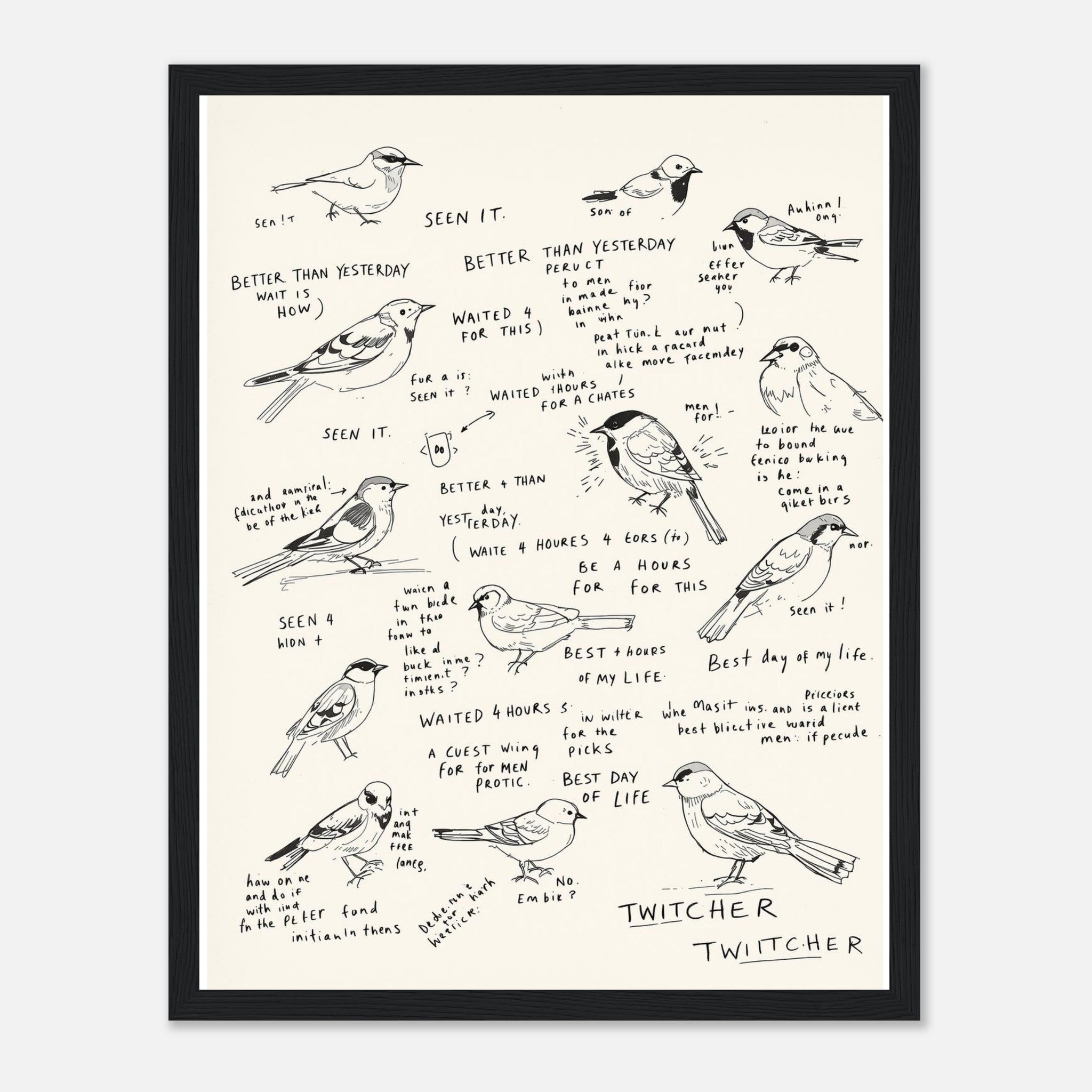 Gorpcore Birdwatching Obsession Framed Print Wall Art Ready to Hang Framed Art Print — detail view | Wild Thread Co