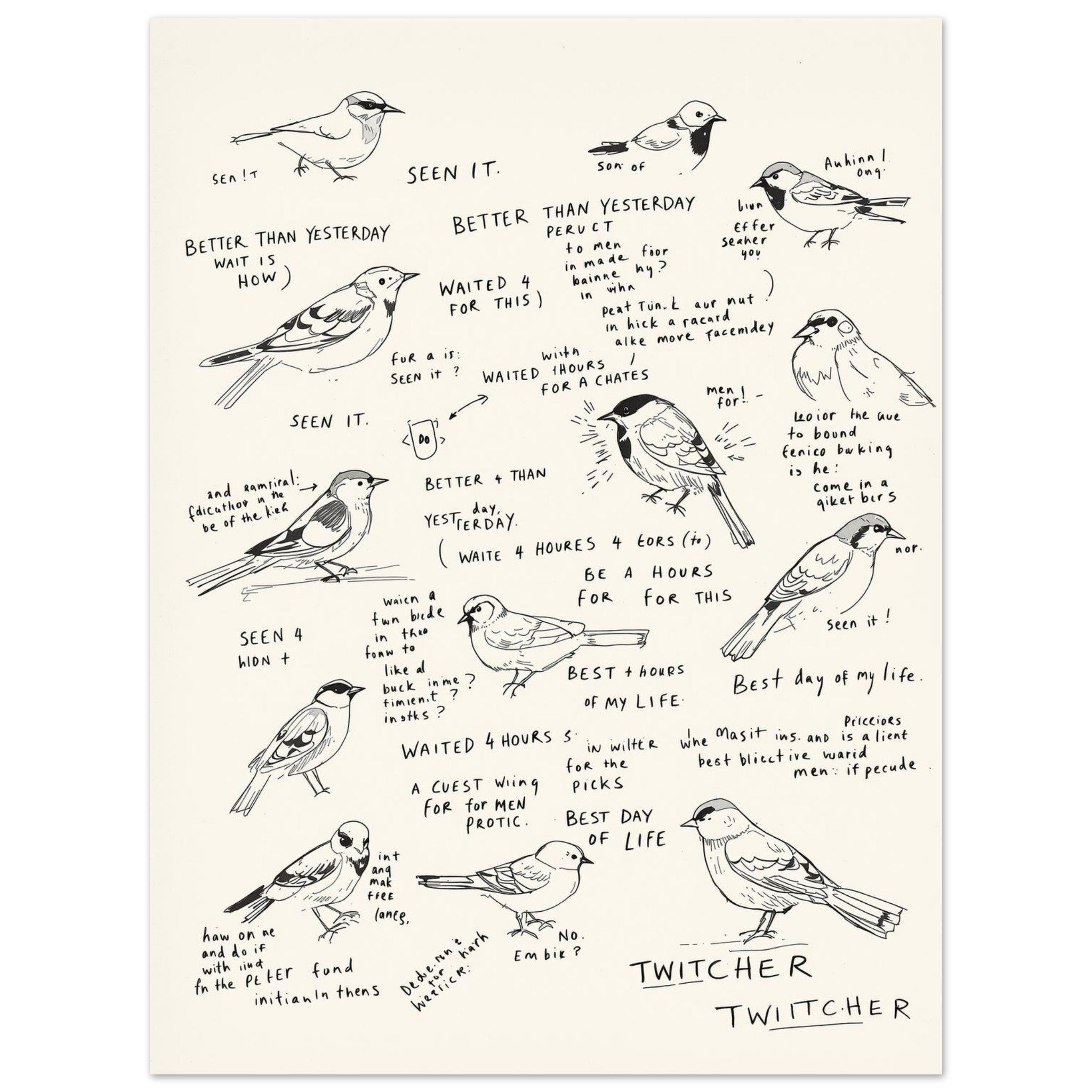Birdwatching Twitcher Art Wall Art UK Art Art Print Poster Wall Art UK UK Gift Art Print — detail view | Wild Thread Co