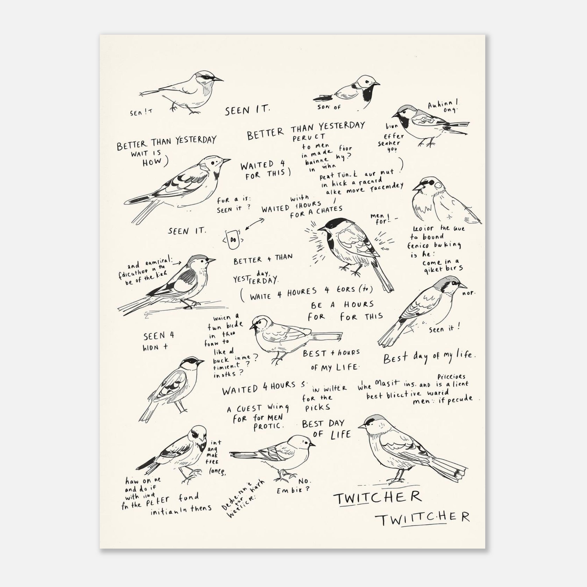 Birdwatching Twitcher Art Wall Art UK Art Art Print Poster Wall Art UK UK Gift Art Print — detail view | Wild Thread Co