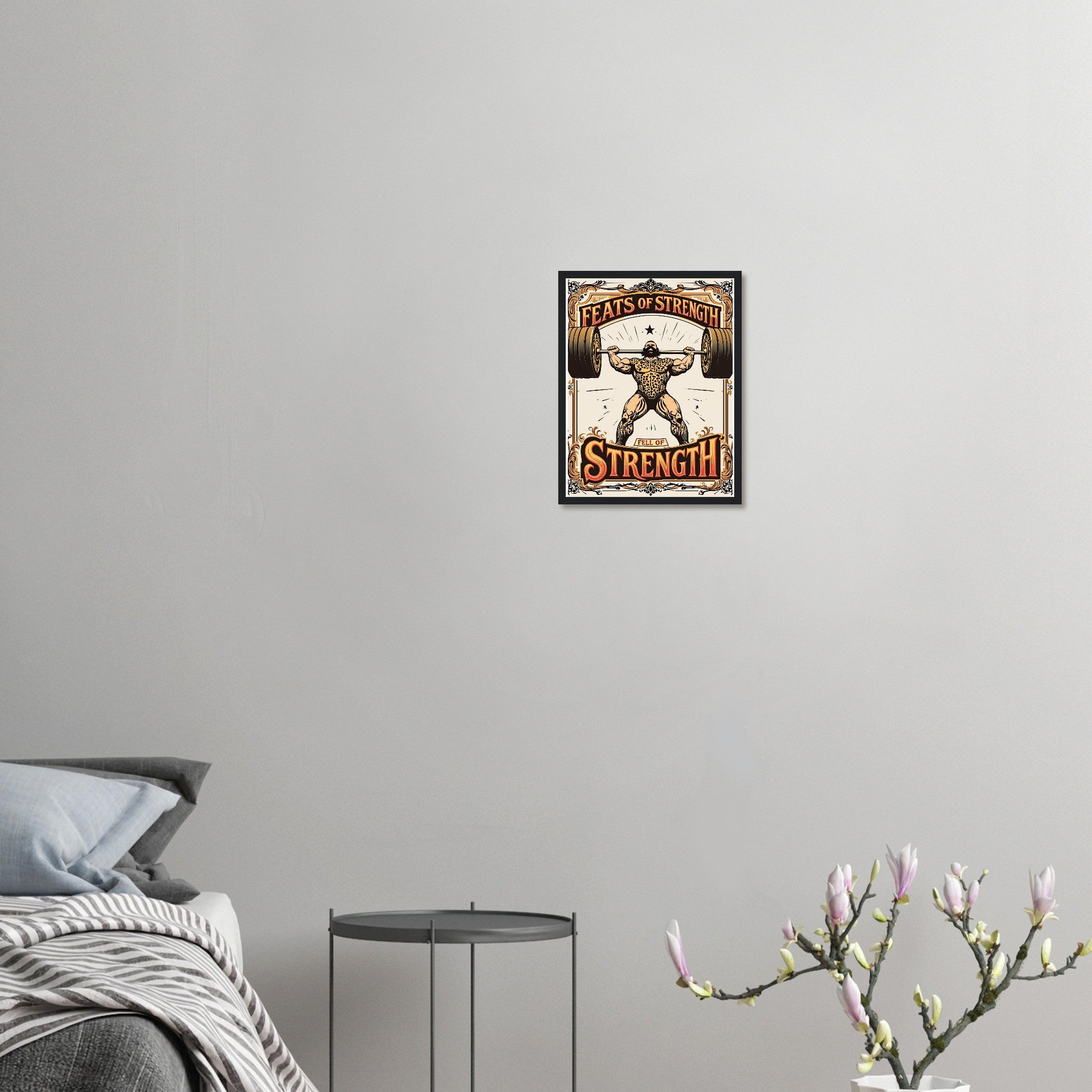 Retro Weightlifting Strongman Framed Print Wall Art Ready to Hang UK Framed Art Print — detail view | Wild Thread Co