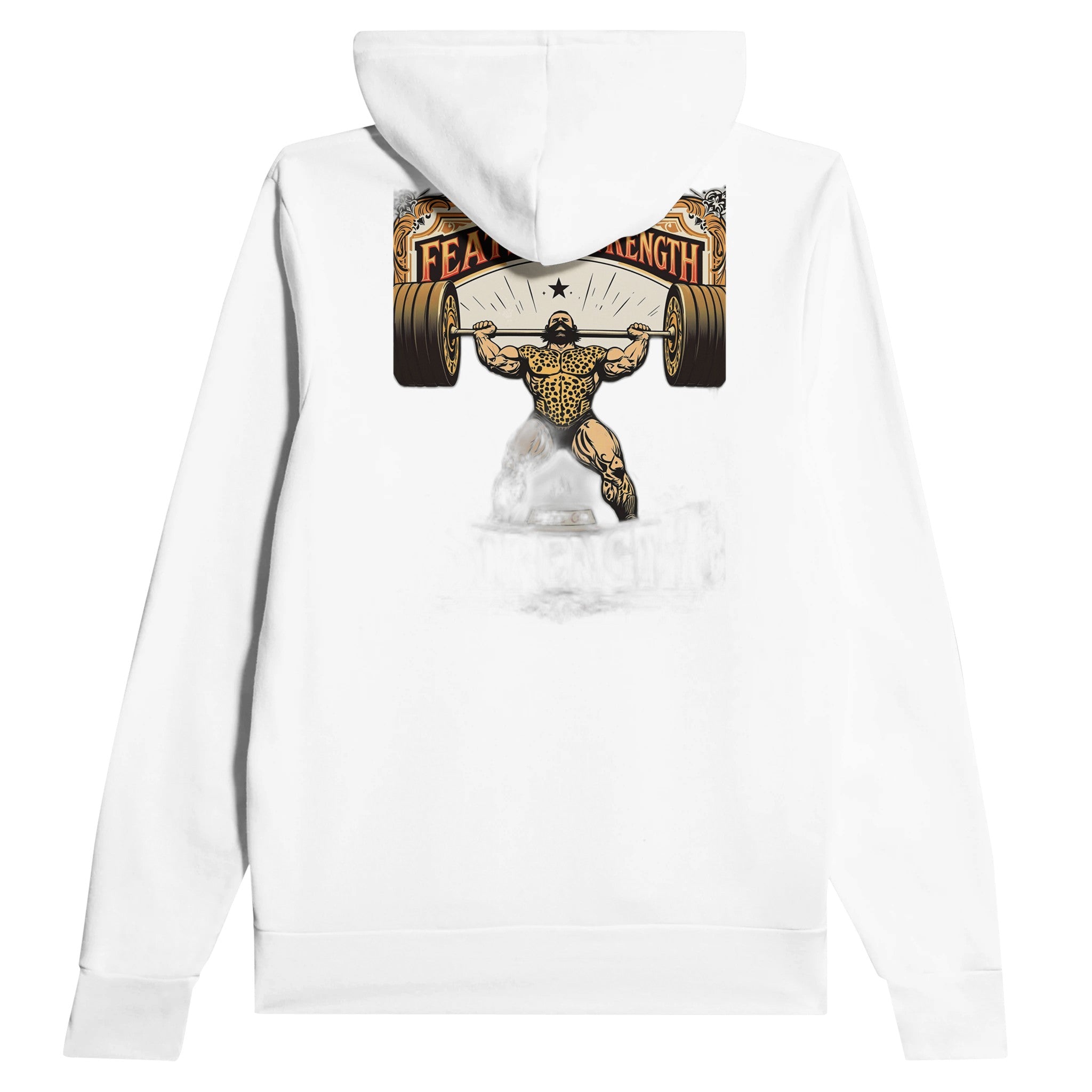 Retro Weightlifting Strongman Hoodie Pullover Unisex Cotton UK Hoodie — detail view | Wild Thread Co
