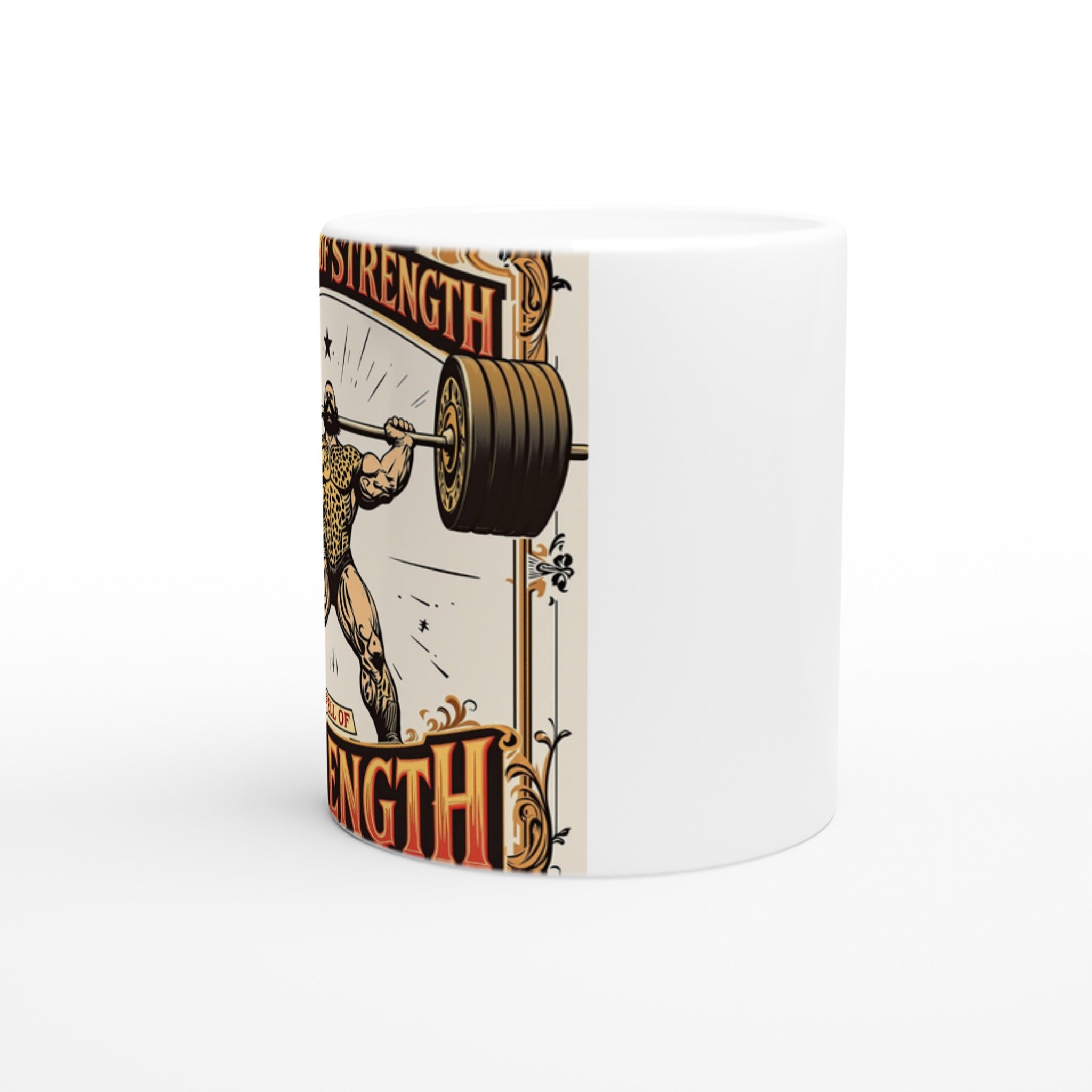 Retro Weightlifting Strongman Coffee Tea Ceramic 11oz Mug 11o Mug — detail view | Wild Thread Co