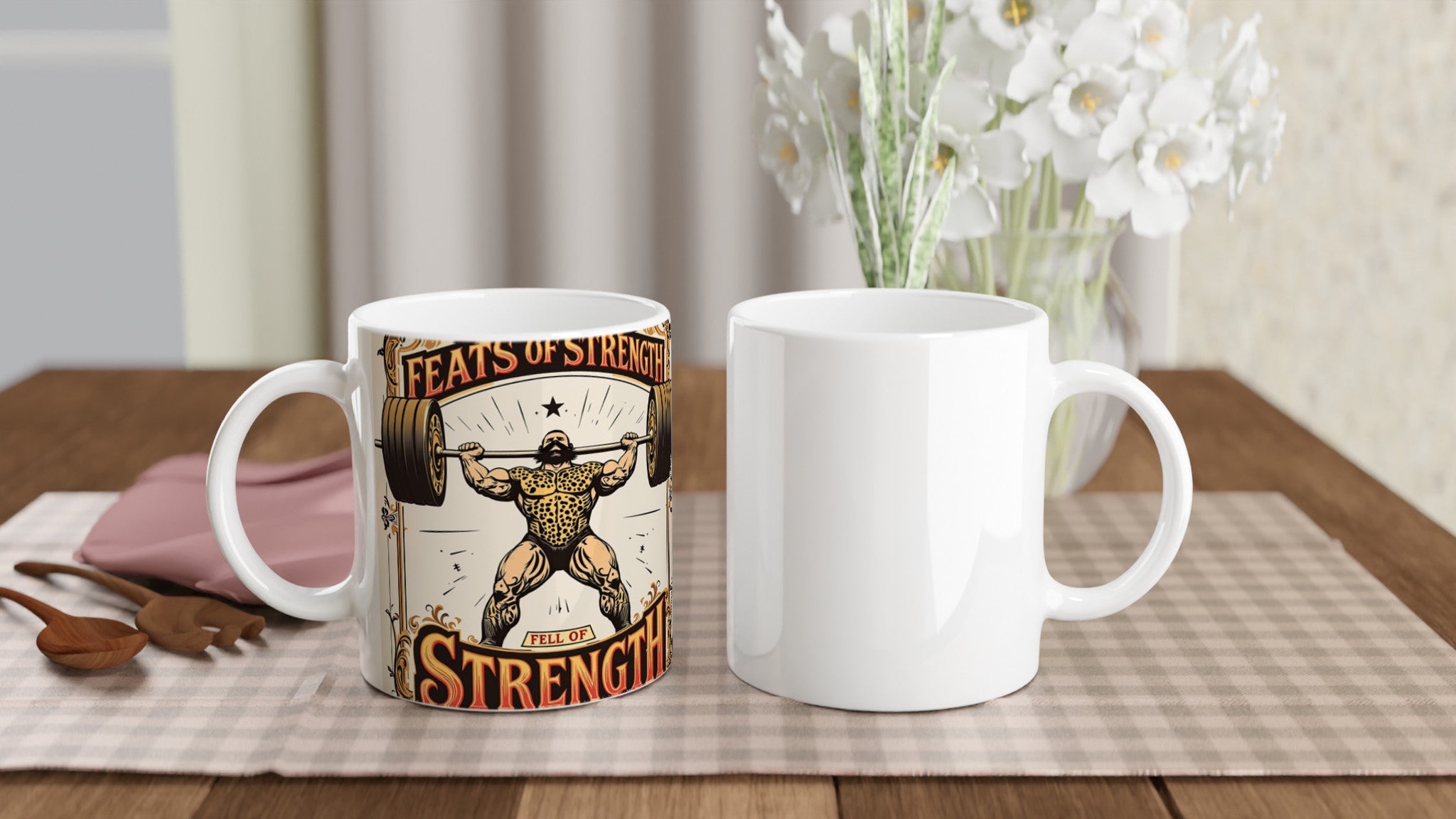 Retro Weightlifting Strongman Coffee Tea Ceramic 11oz Mug 11o Mug — detail view | Wild Thread Co