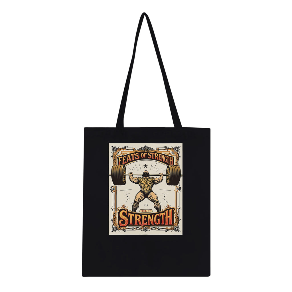 Retro Weightlifting Strongman Tote Bag Cotton Shopper UK Tote Bag — detail view | Wild Thread Co