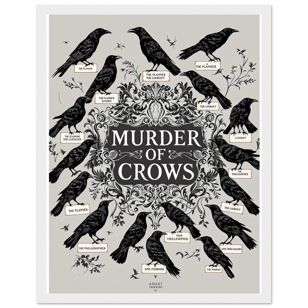 Dark Academia Ravens Murder Framed Print Wall Art Ready to Hang UK Framed Art Print — detail view | Wild Thread Co