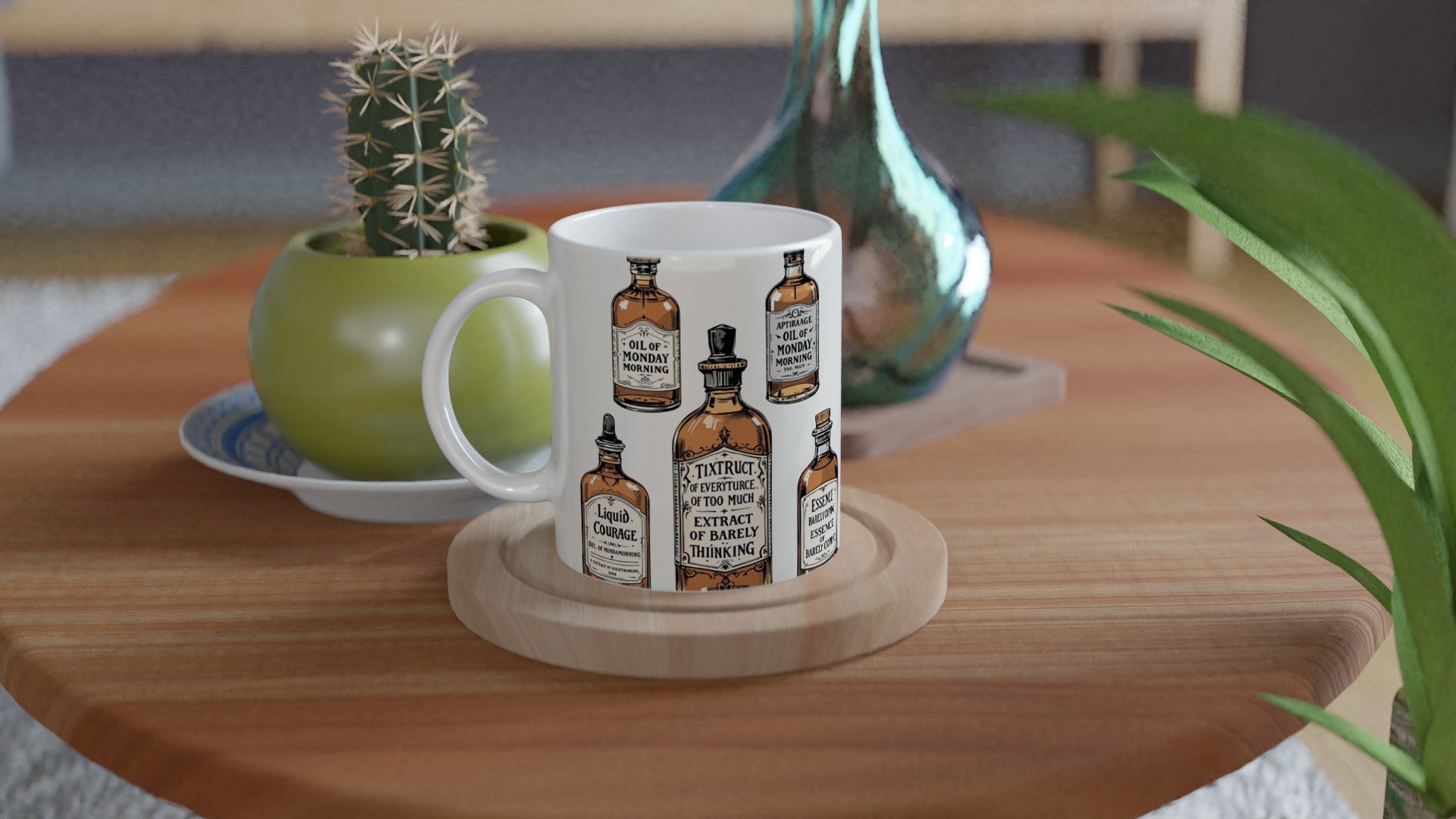 Apothecary Bottles Coffee Tea Ceramic 11oz Mug UK Gift Mug — detail view | Wild Thread Co