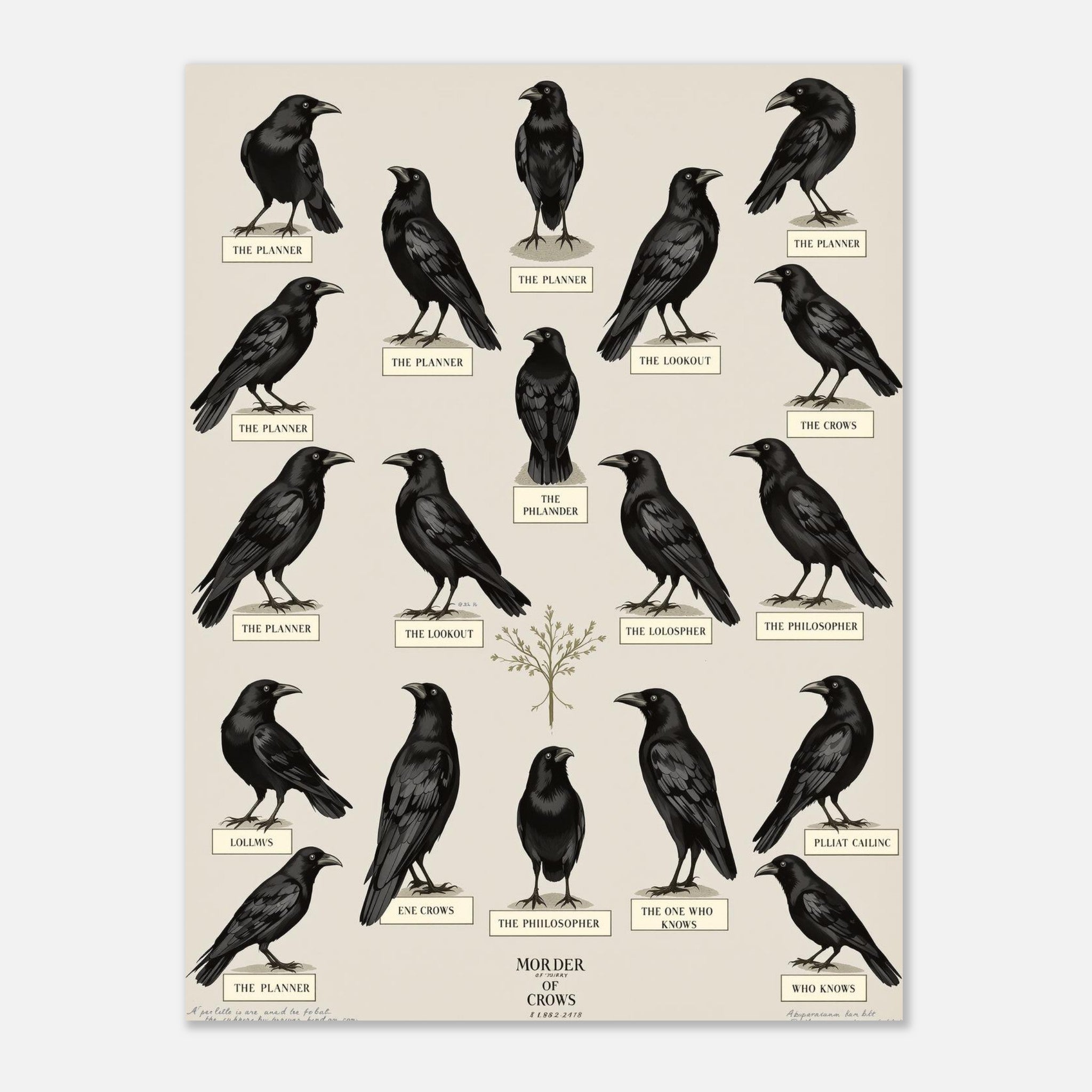 Murder of Crows Natural History Plate A1 Art Wall Art UK Gift Art Art Print Post Art Print — detail view | Wild Thread Co