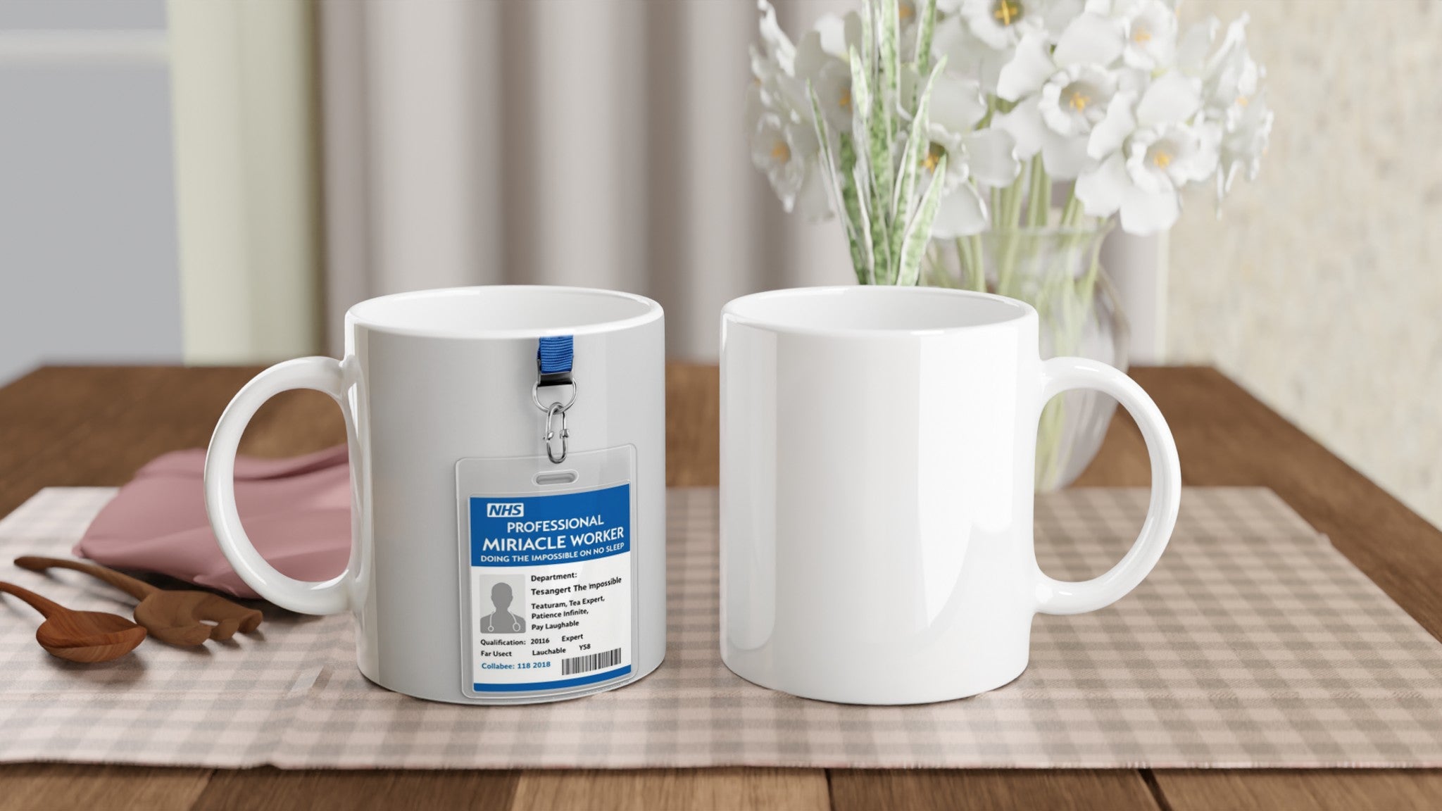 Nurse Nhs Id Card Spoof Coffee Tea Ceramic 11oz Mug UK Mug — detail view | Wild Thread Co