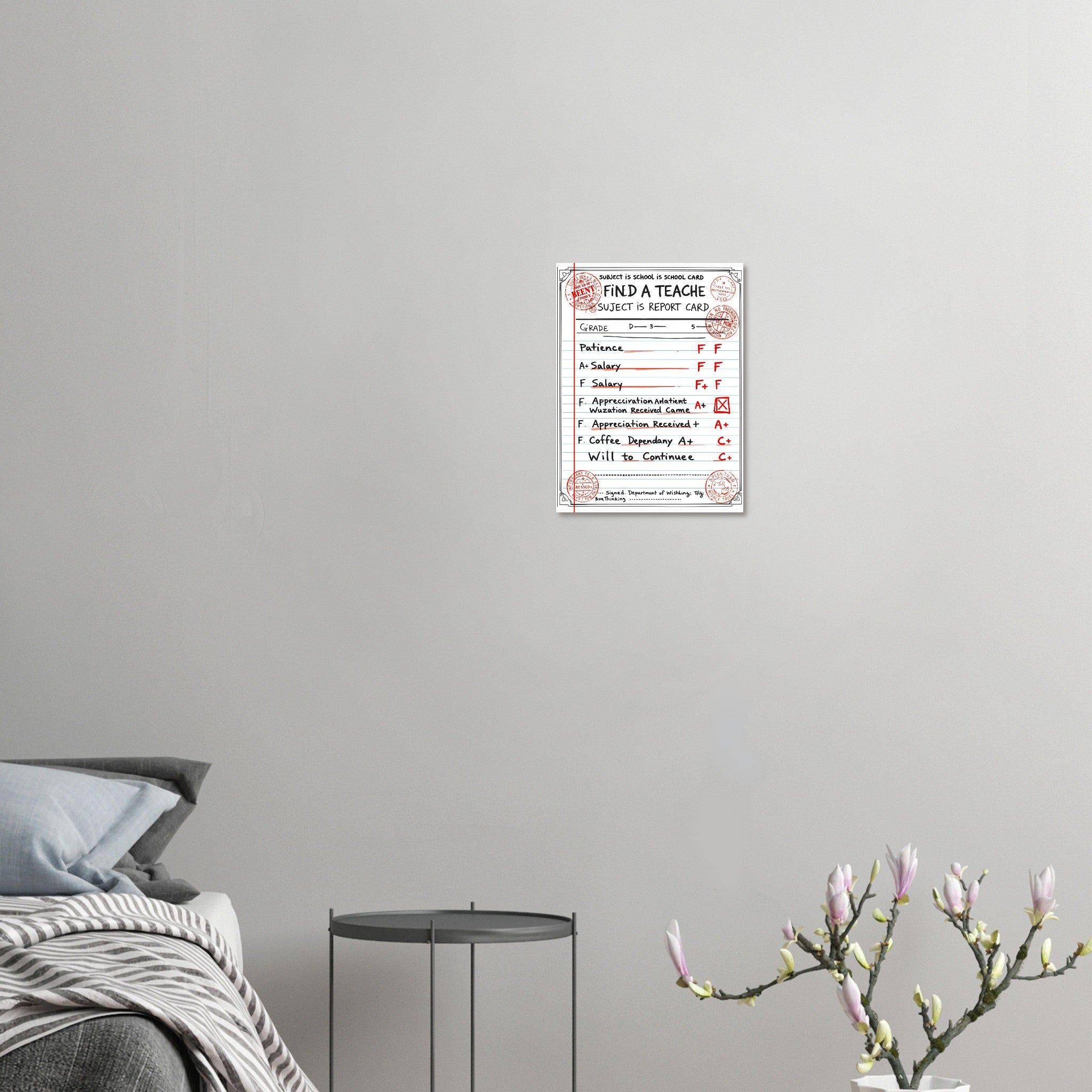 Funny Teacher Report Card Art Wall Art UK Art UK Gift Art Print Art Print — detail view | Wild Thread Co