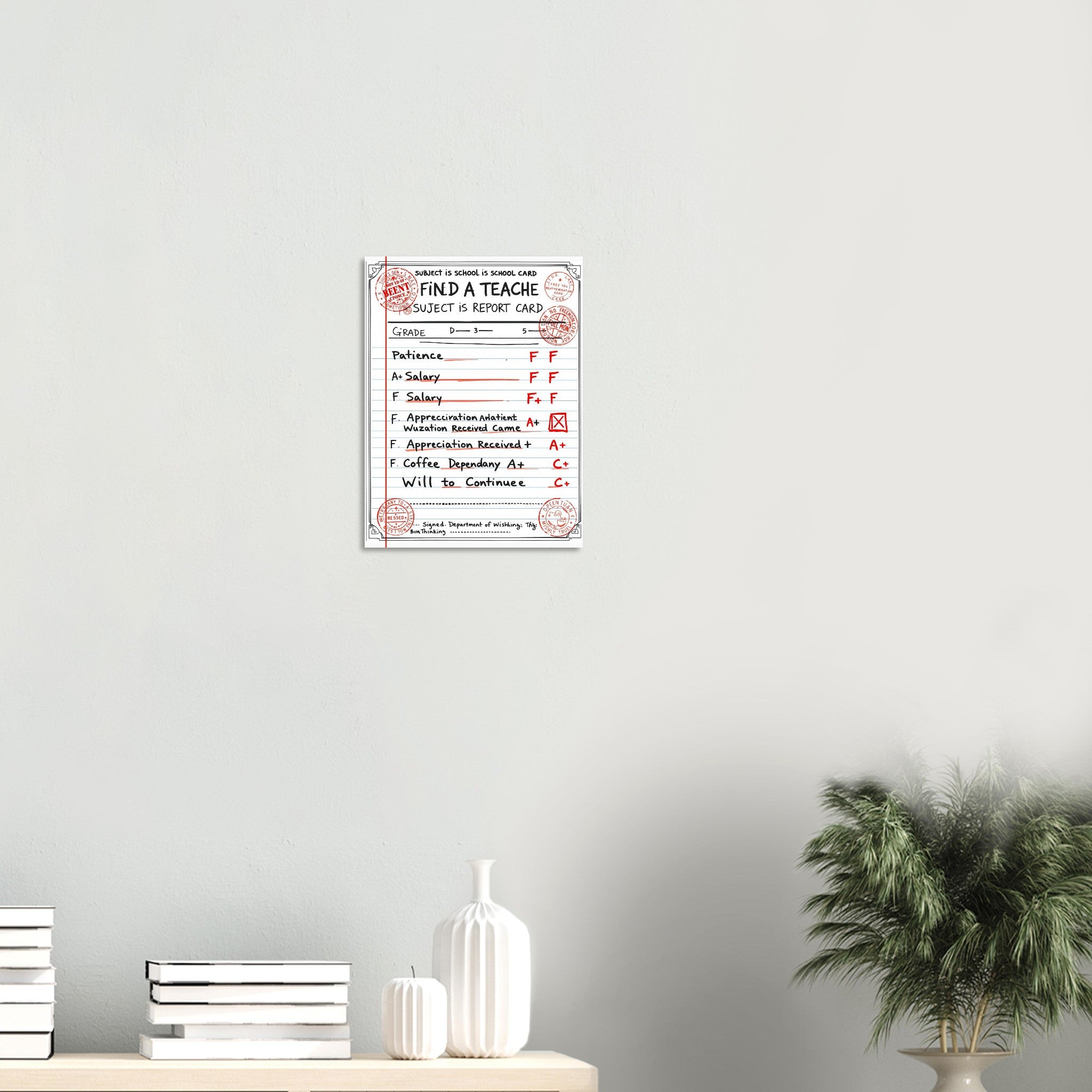 Funny Teacher Report Card Art Wall Art UK Art UK Gift Art Print Art Print — detail view | Wild Thread Co