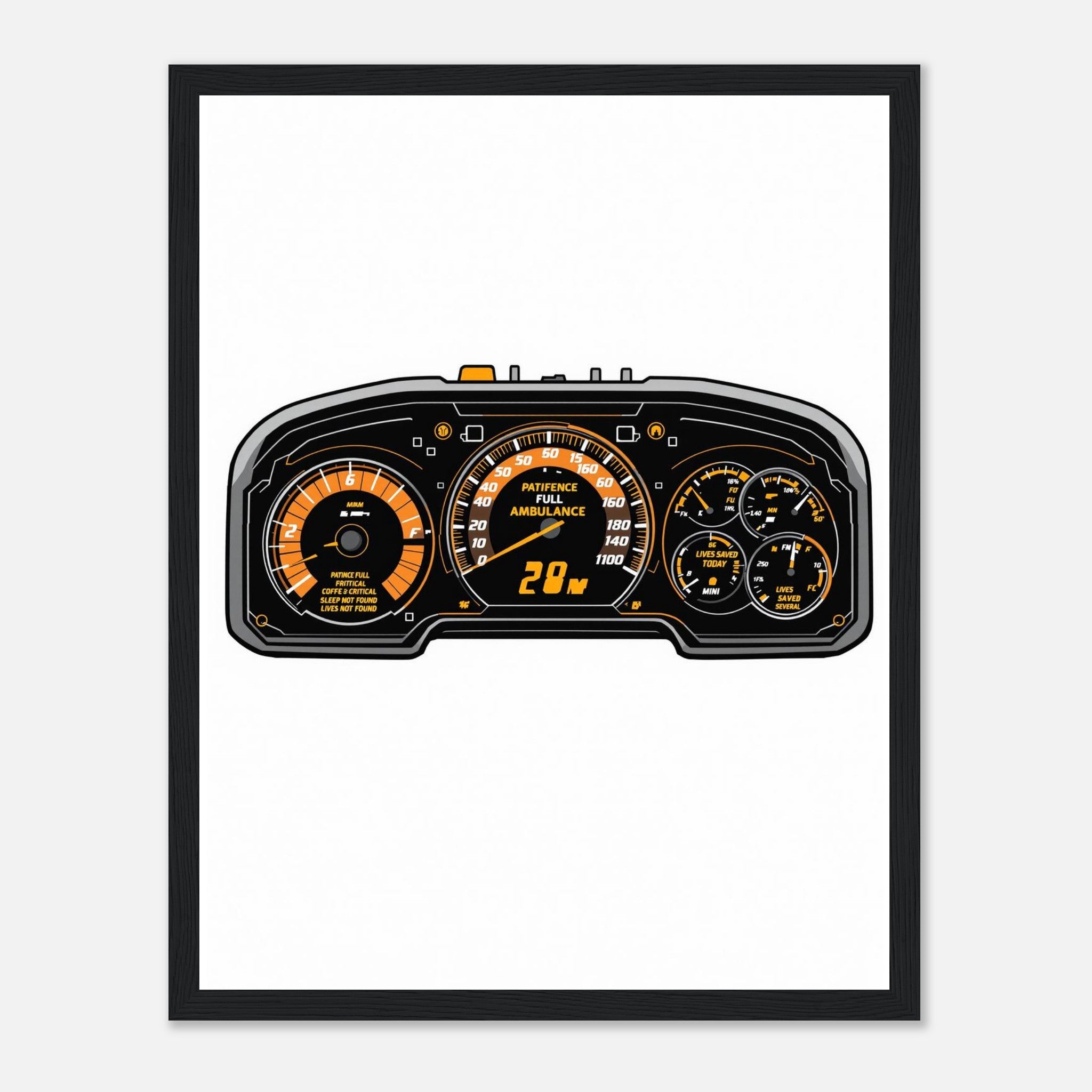 Paramedic Instrument Panel Spoof Framed Print Wall Art Ready to Hang Framed Art Print — detail view | Wild Thread Co