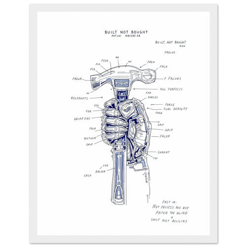 Builder Patent Drawing Hands Framed Print Wall Art Ready to Hang UK Framed Art Print — detail view | Wild Thread Co