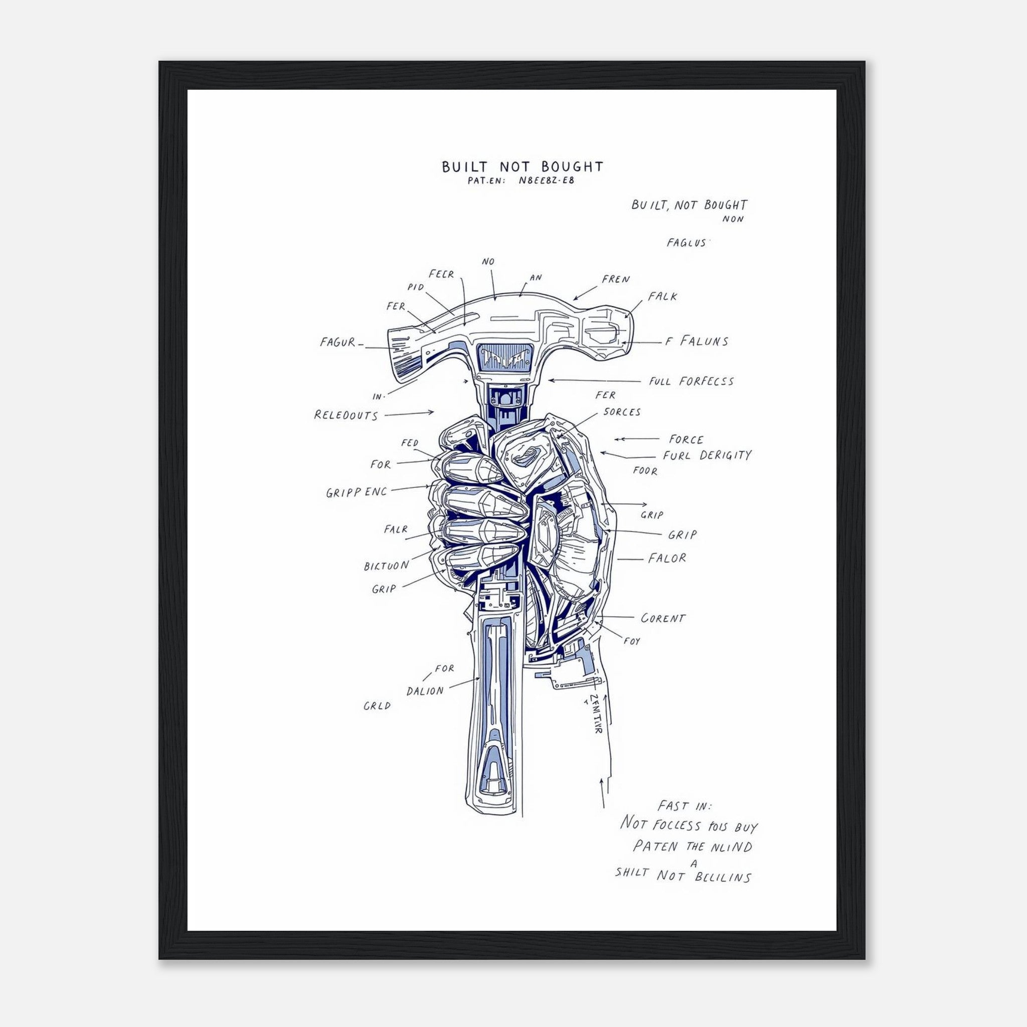 Builder Patent Drawing Hands Framed Print Wall Art Ready to Hang UK Framed Art Print — detail view | Wild Thread Co