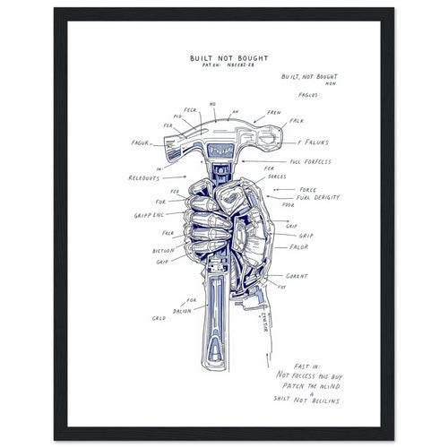 Builder Patent Drawing Hands Framed Print Wall Art Ready to Hang UK — Framed Art Print | Wild Thread Co UK